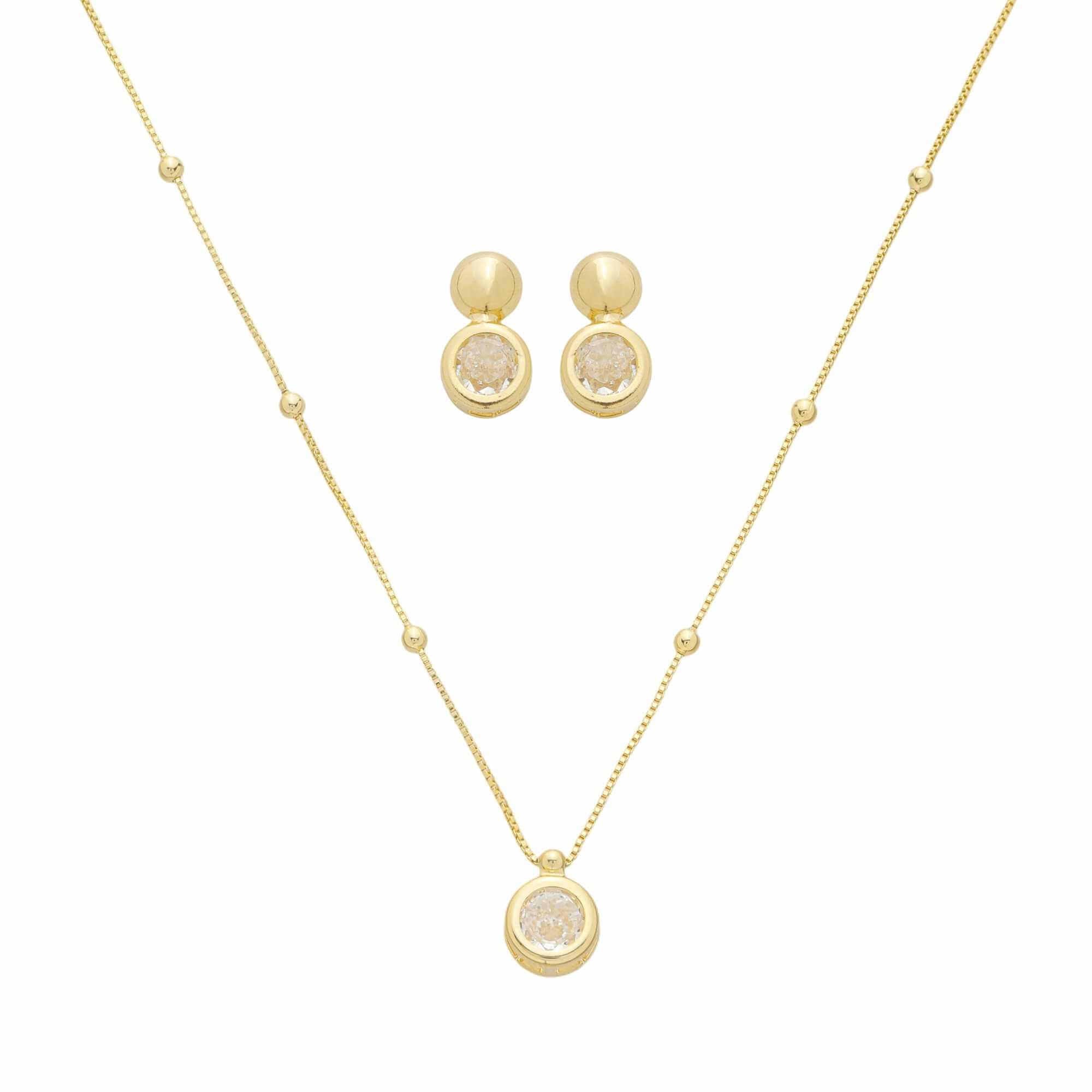 Conjunto Folheado a Ouro 18k Bolinha e Ponto de Luz