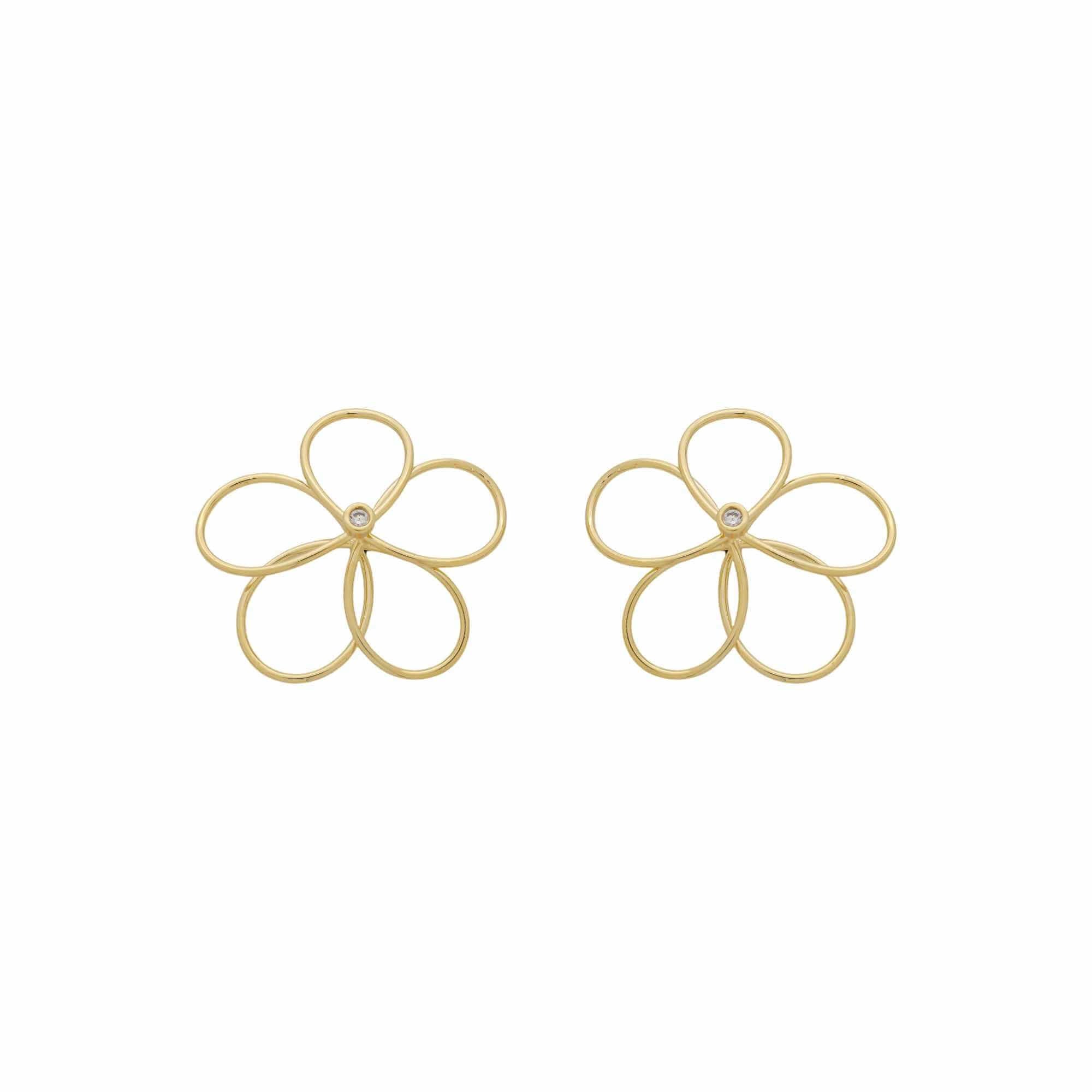 Brinco Folheado a Ouro 18k Flor Vazado e Zircônia 