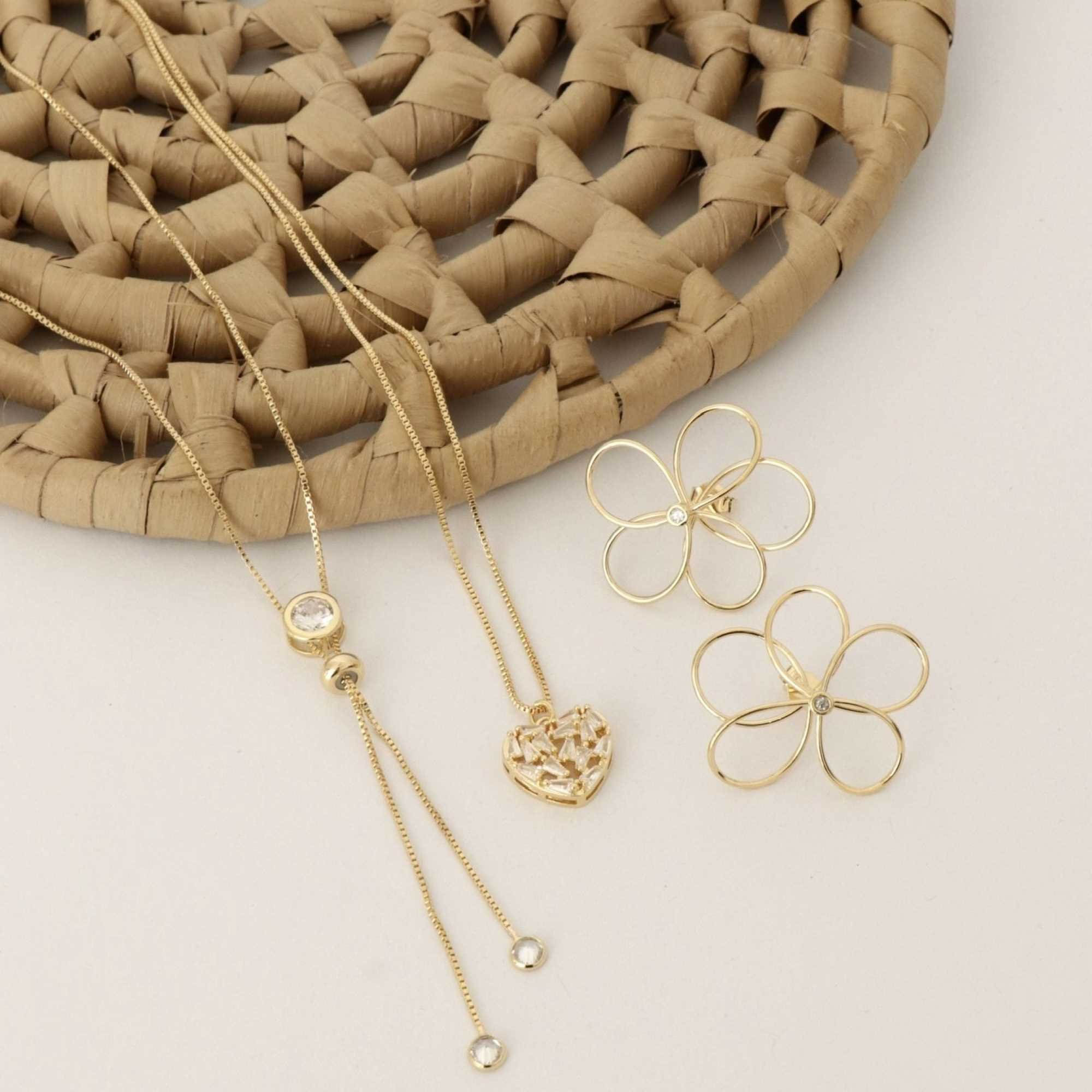 Brinco Folheado a Ouro 18k Flor Vazado e Zircônia Ouro 18k 5