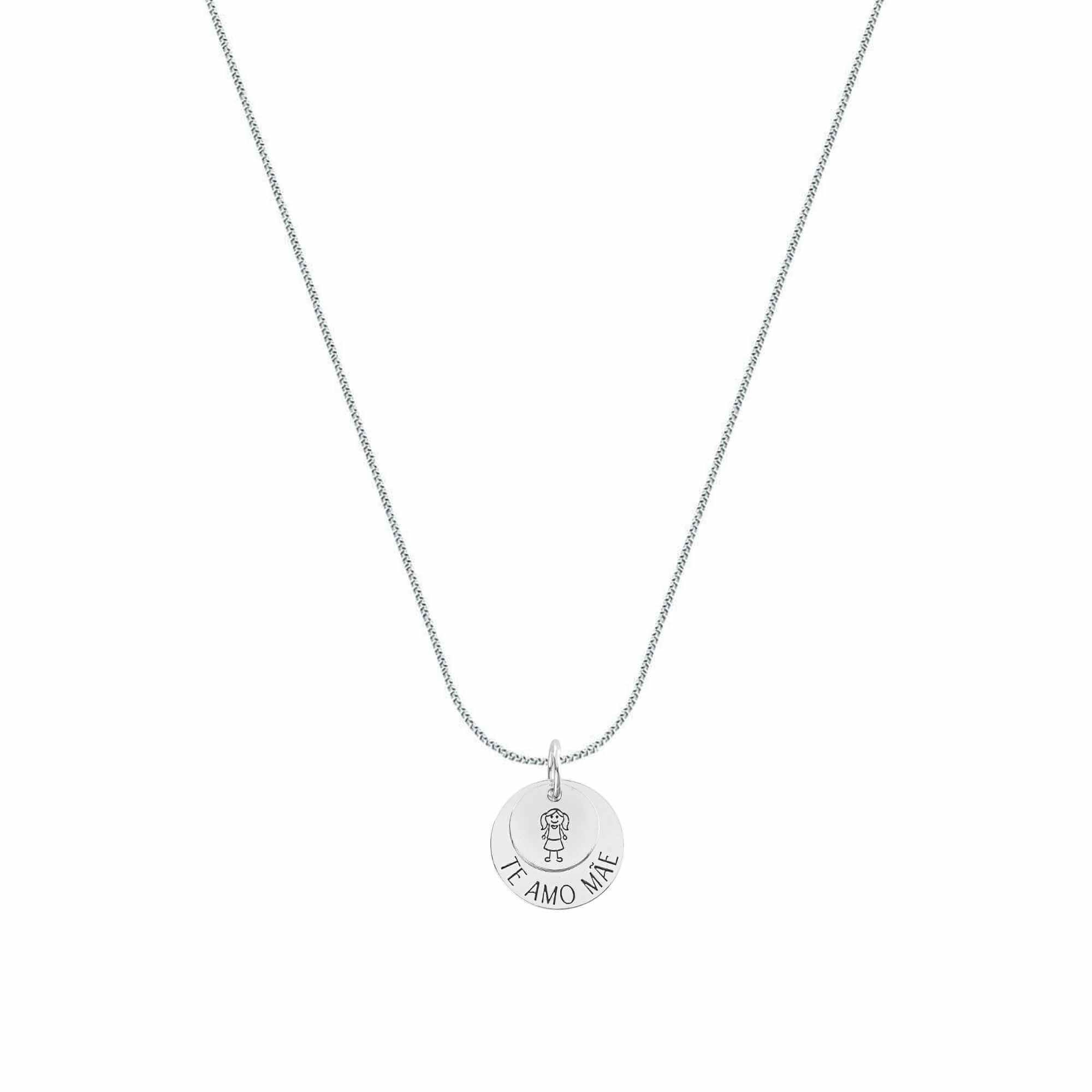 Colar Prata 925 Medalha Te Amo Mãe Menina