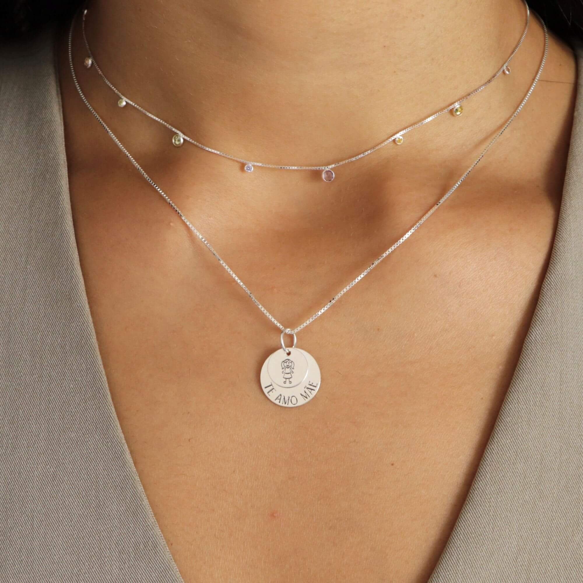 Colar Prata 925 Medalha Te Amo Mãe Menina Prata 2