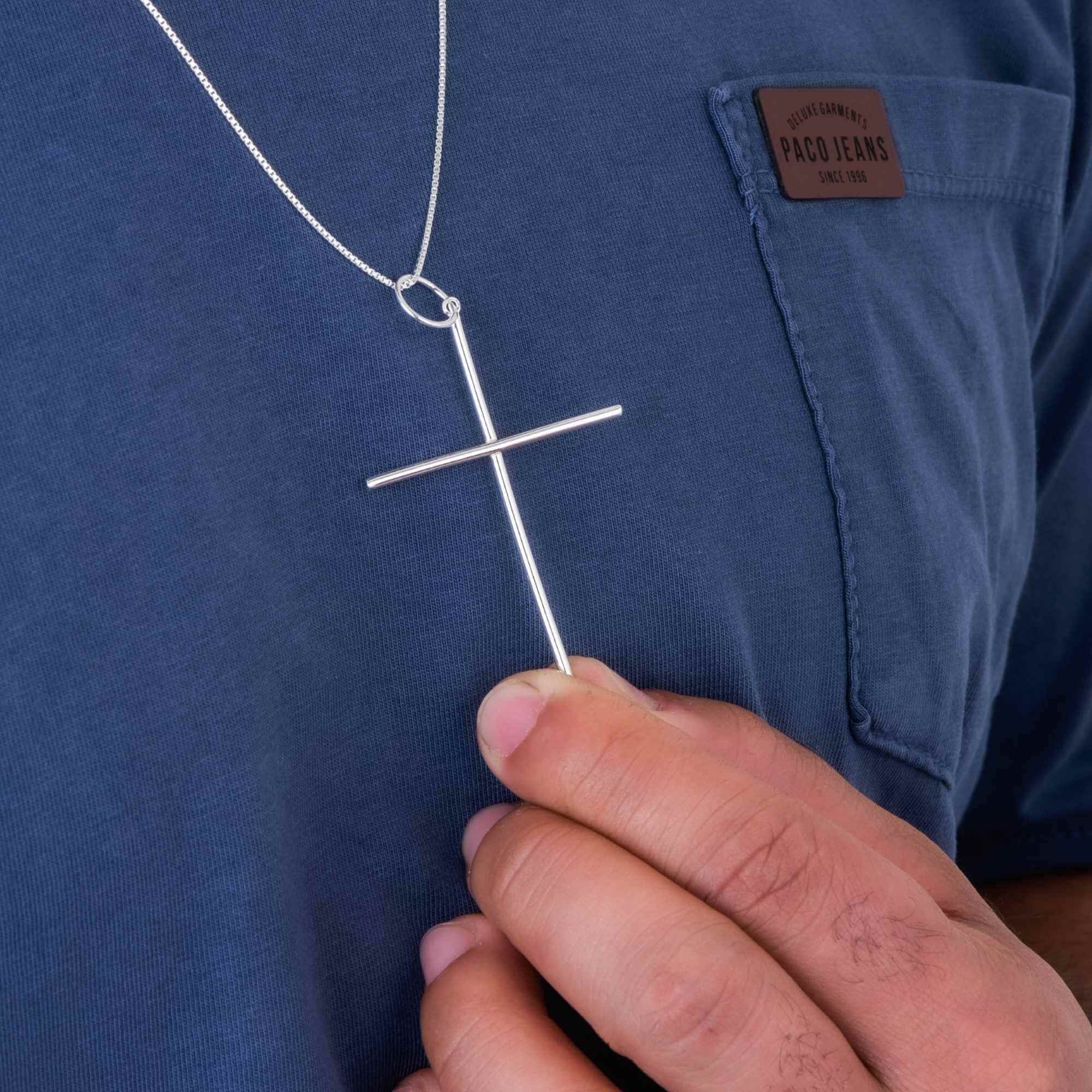 Colar Prata 925 Pingente Crucifixo Liso 70cm Prata 2