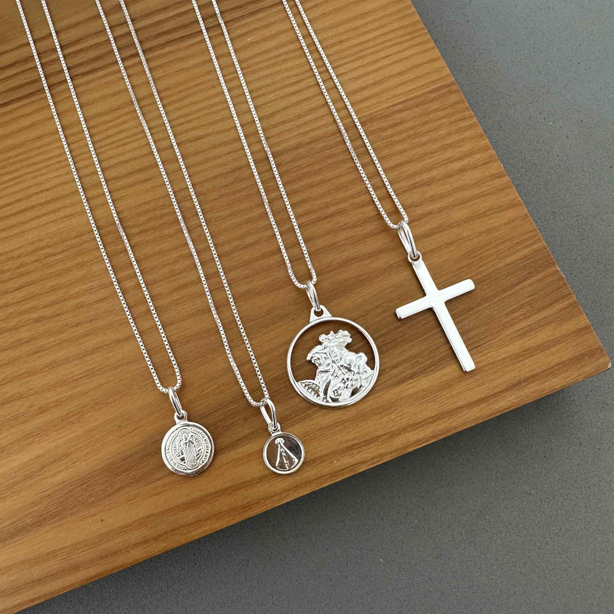 Colar Prata 925 Pingente Crucifixo Liso G Prata 11