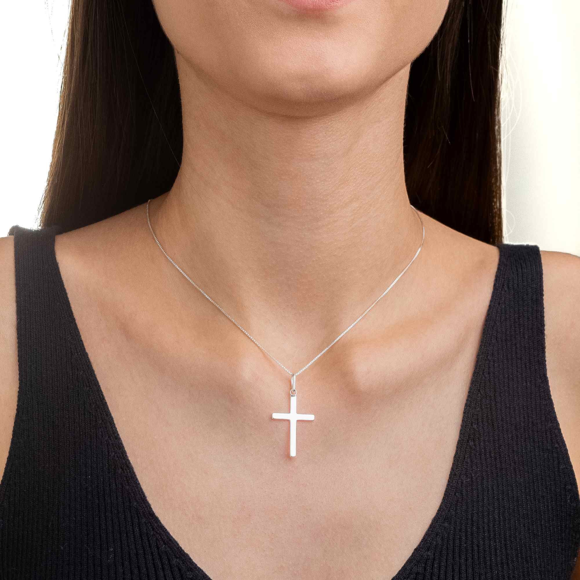 Colar Prata 925 Pingente Crucifixo Liso G Prata 5