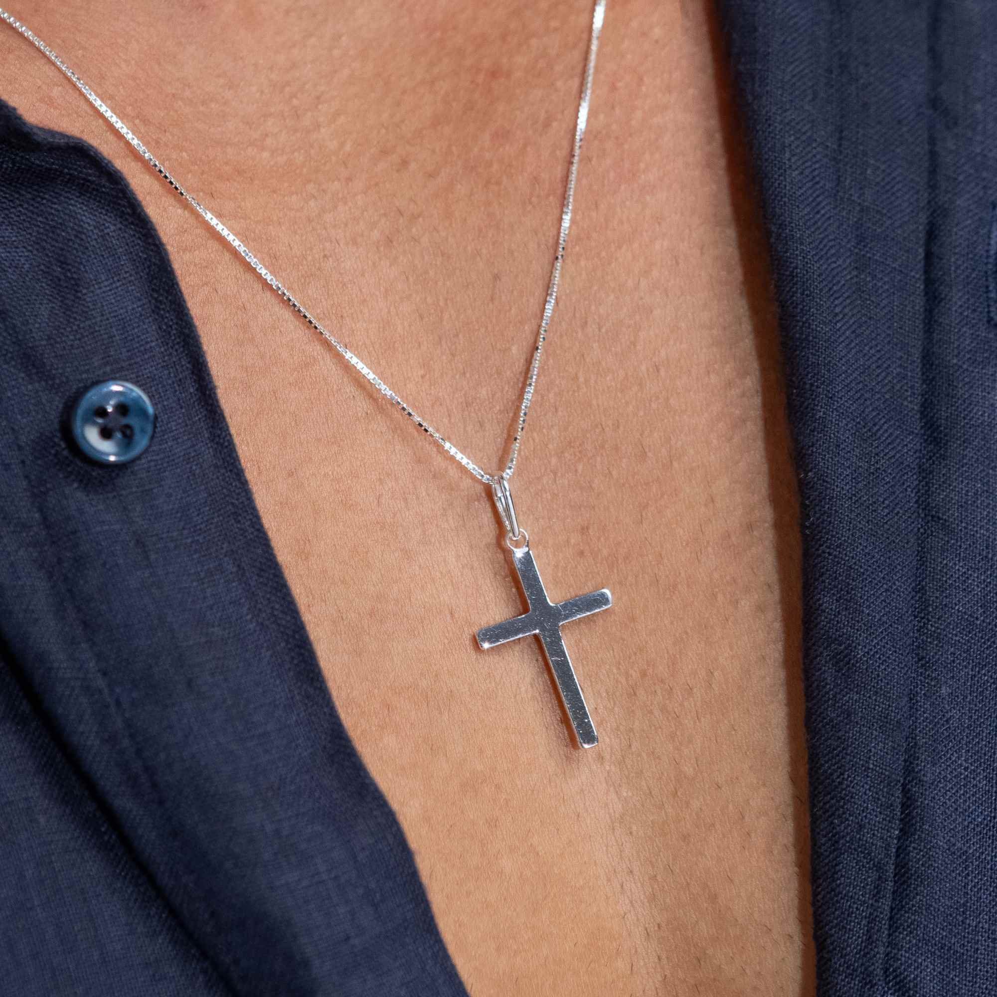 Colar Prata 925 Pingente Crucifixo Liso G Prata 6