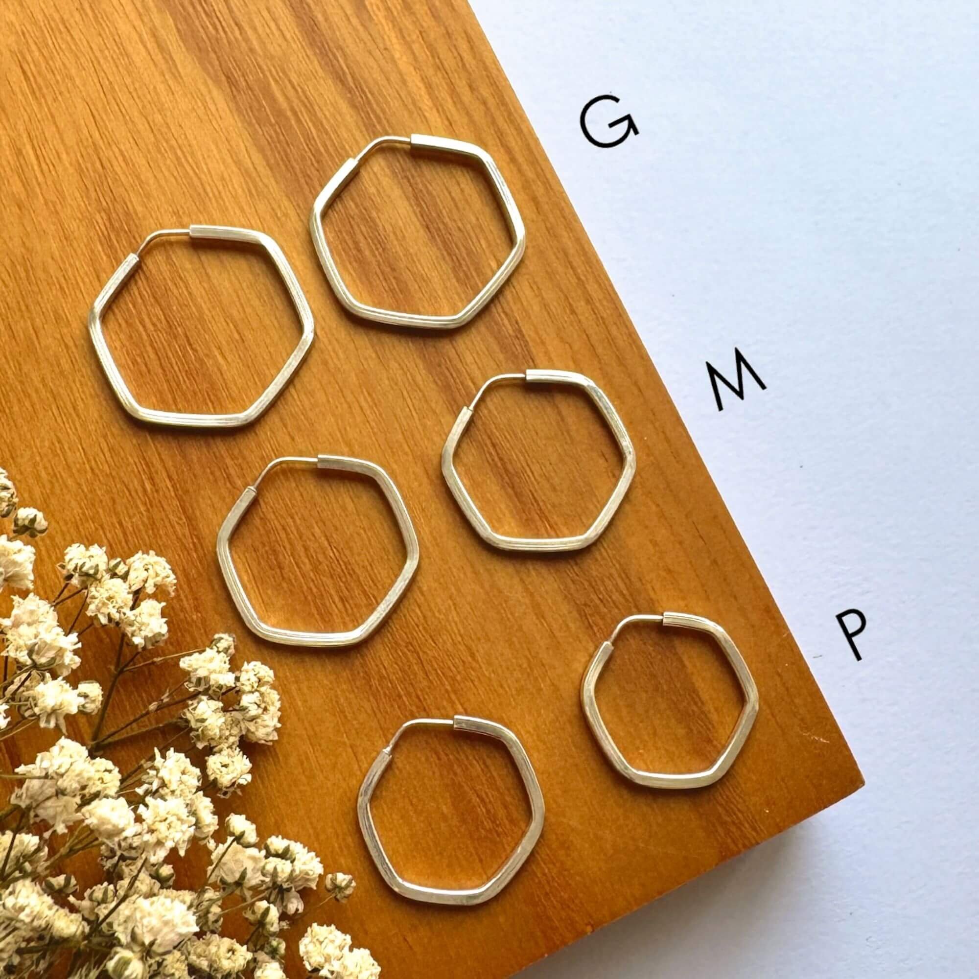 Kit Argola Prata 925 Geométrico Hexagonal Prata 2