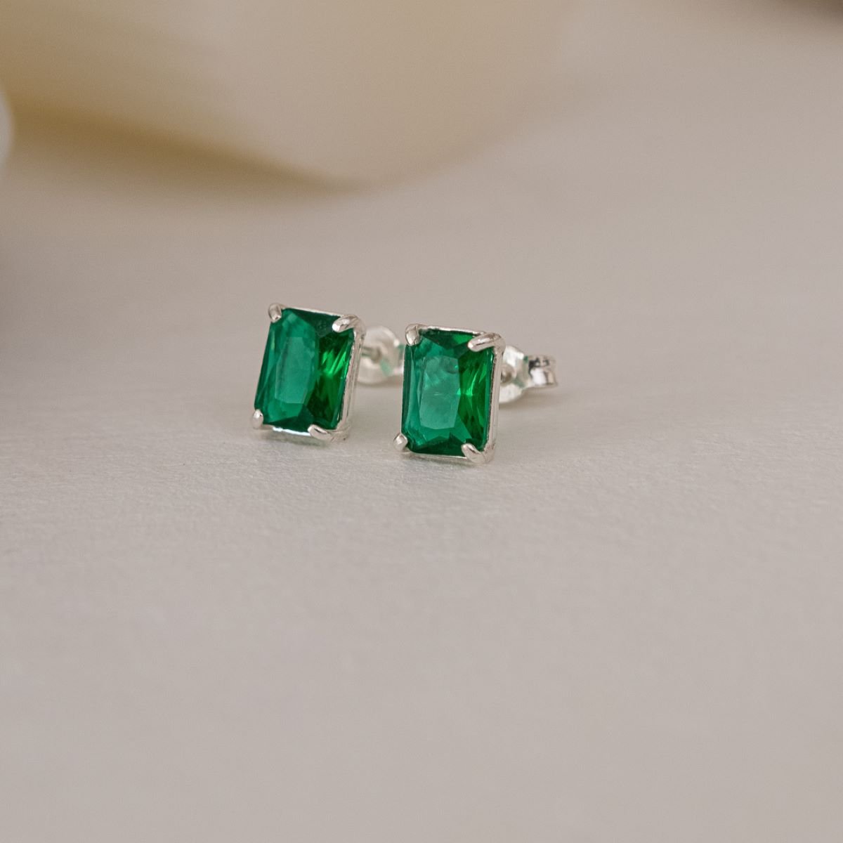 Brinco Prata 925 Zircônia Quadrada Verde Esmeralda Prata/Verde Esmeralda 2