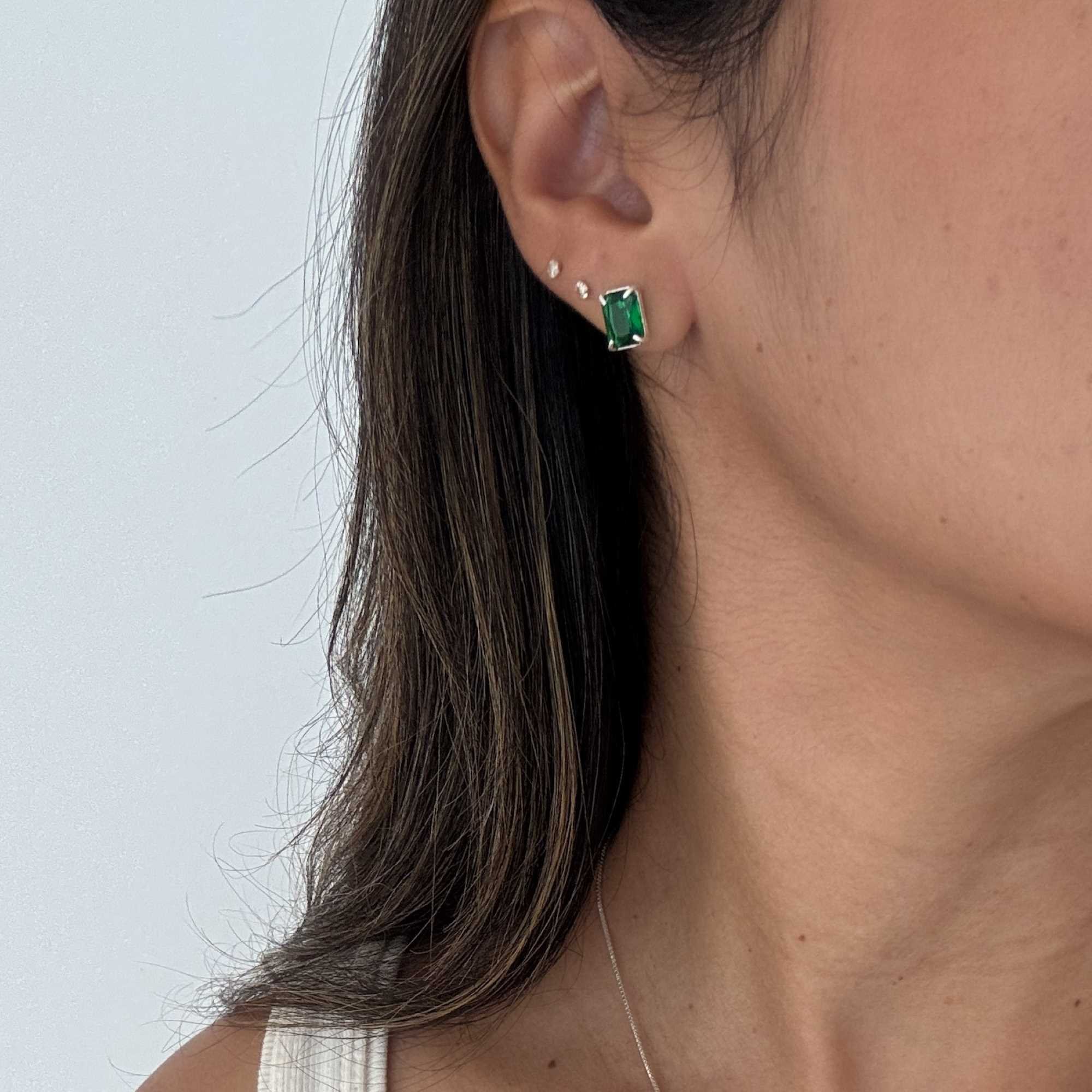 Brinco Prata 925 Zircônia Quadrada Verde Esmeralda Prata/Verde Esmeralda 4