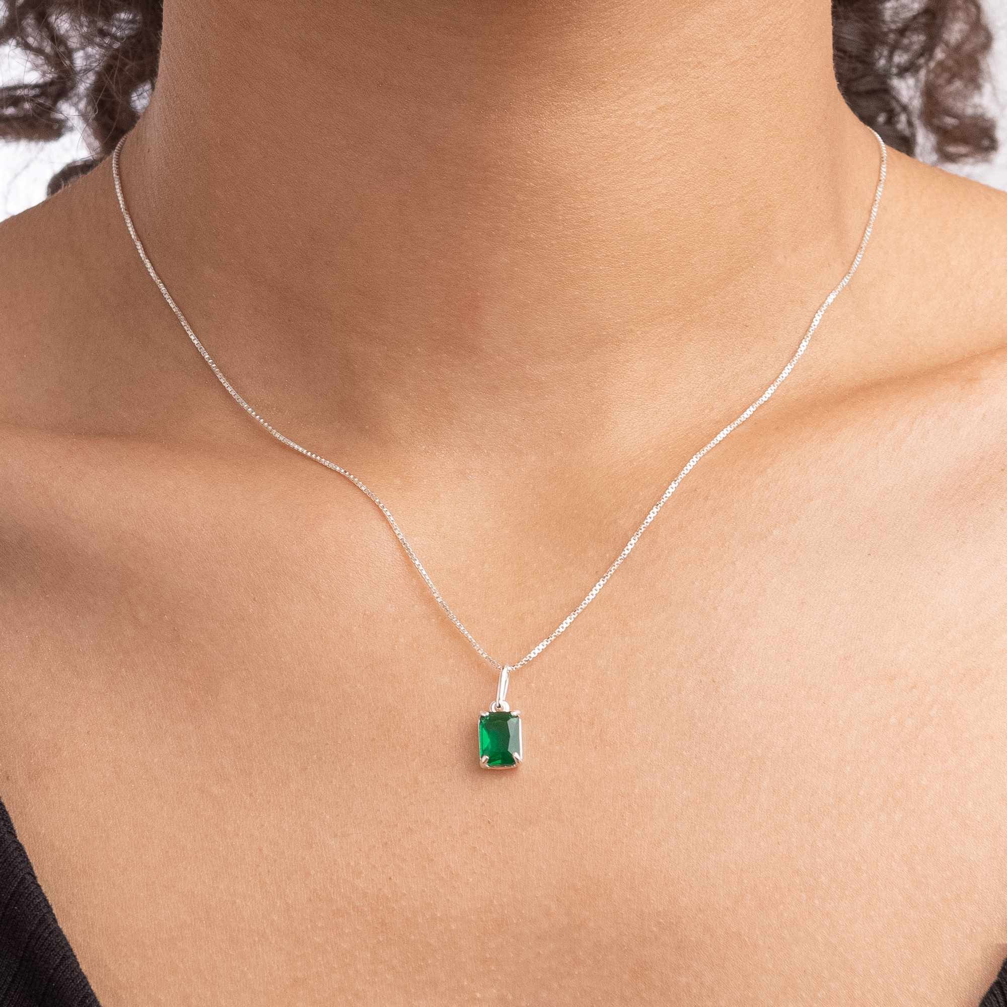 Colar Prata 925 Zircônia Quadrada Verde Esmeralda Prata/Verde Esmeralda 2