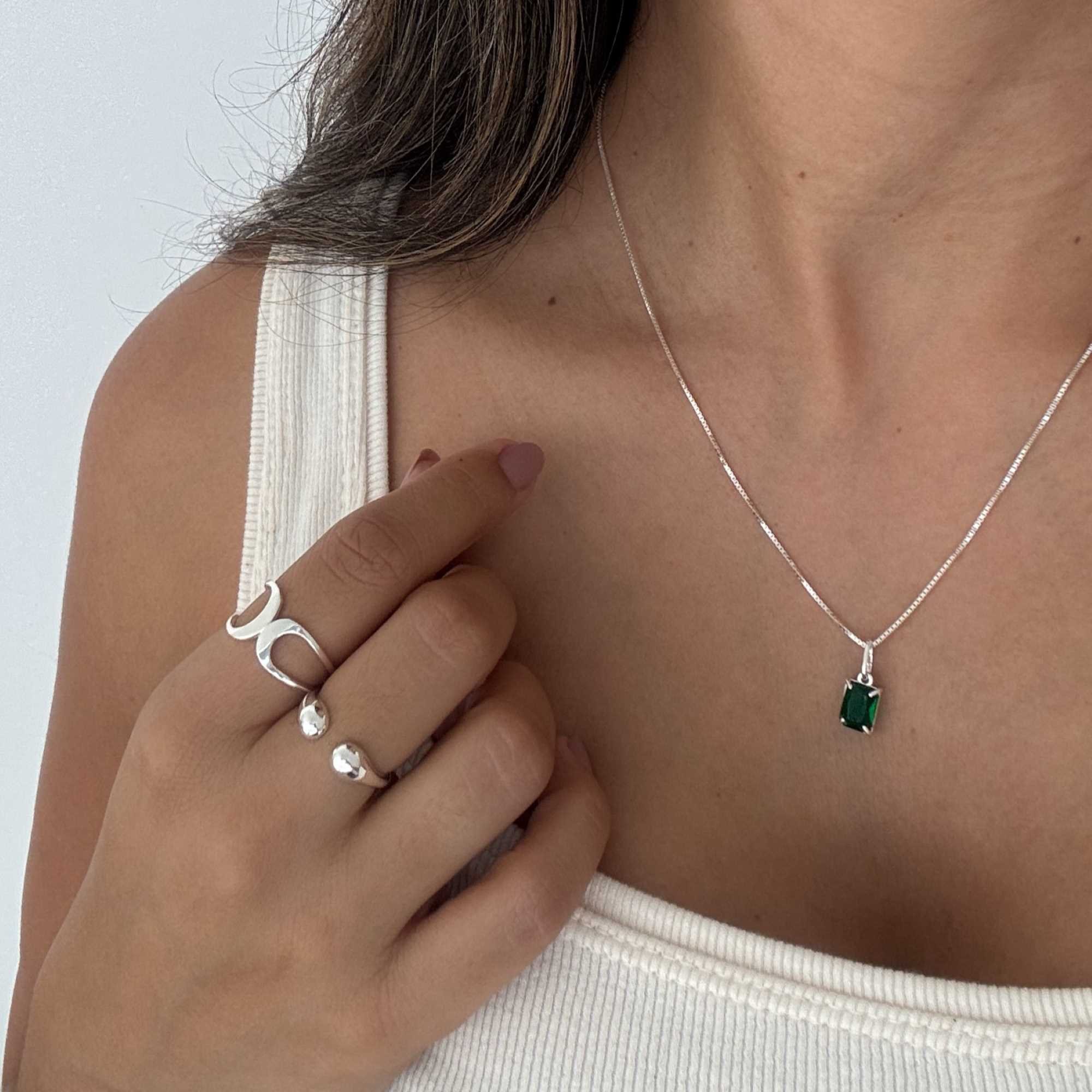 Colar Prata 925 Zircônia Quadrada Verde Esmeralda Prata/Verde Esmeralda 3