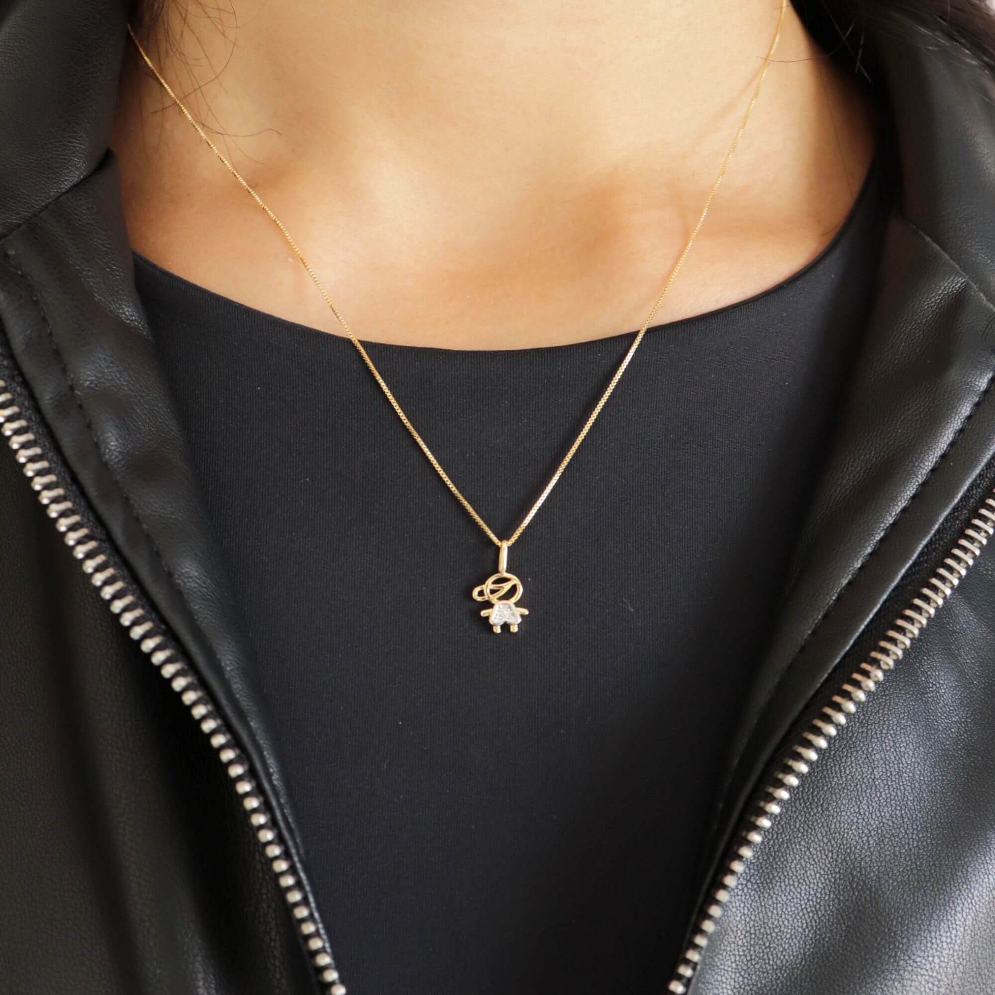 Colar Folheado a Ouro 18k Pingente Filho Detalhes Zircônia P Ouro 18k 3