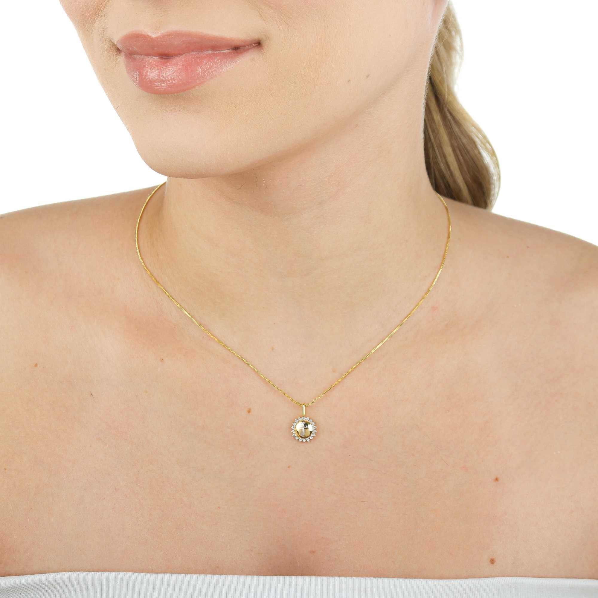 Colar Folheado a Ouro 18k Pingente Redondo Crucifixo Dourado 5