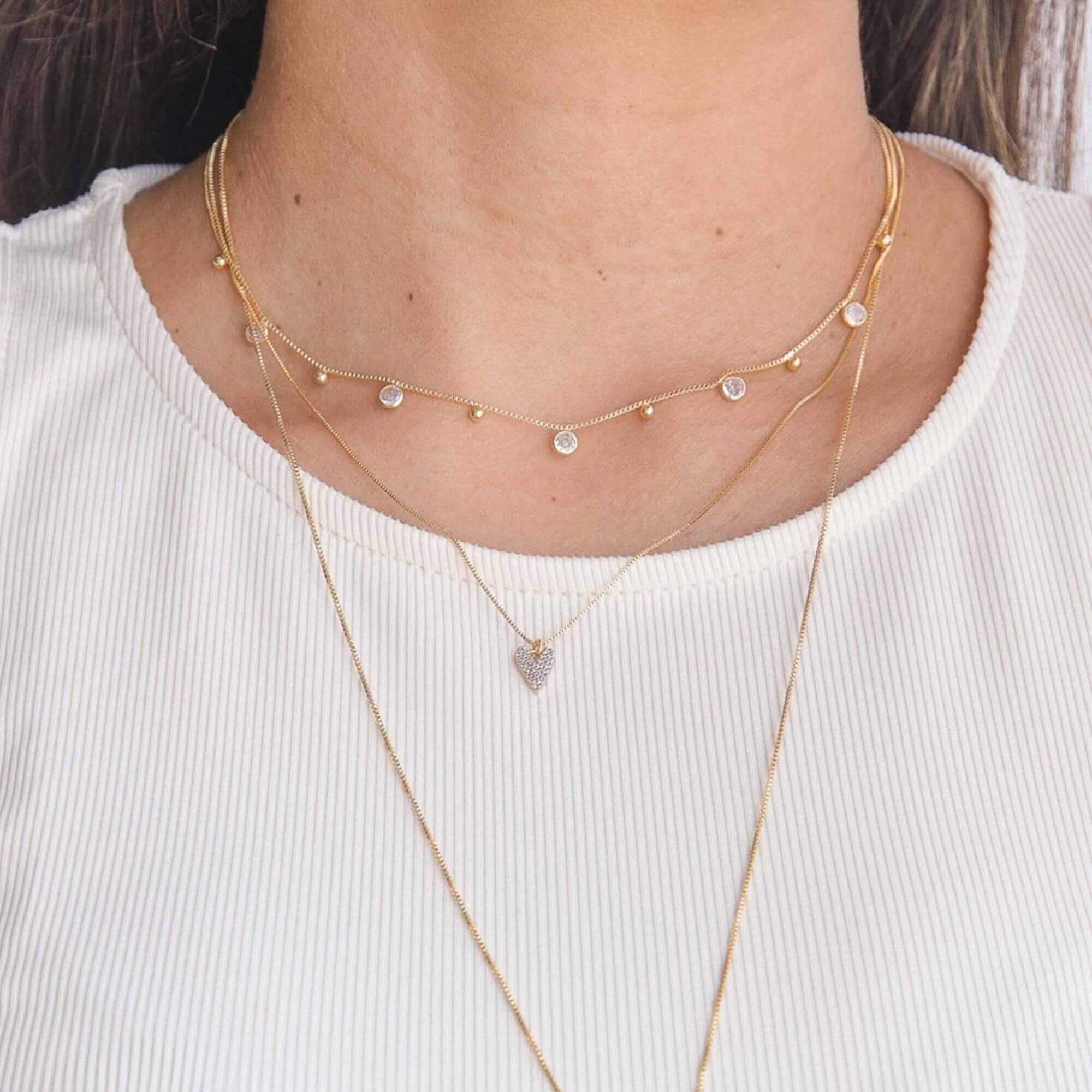 Colar Folheado a Ouro 18k Coração Fino Cravejado Zircônia Ouro 18k 2