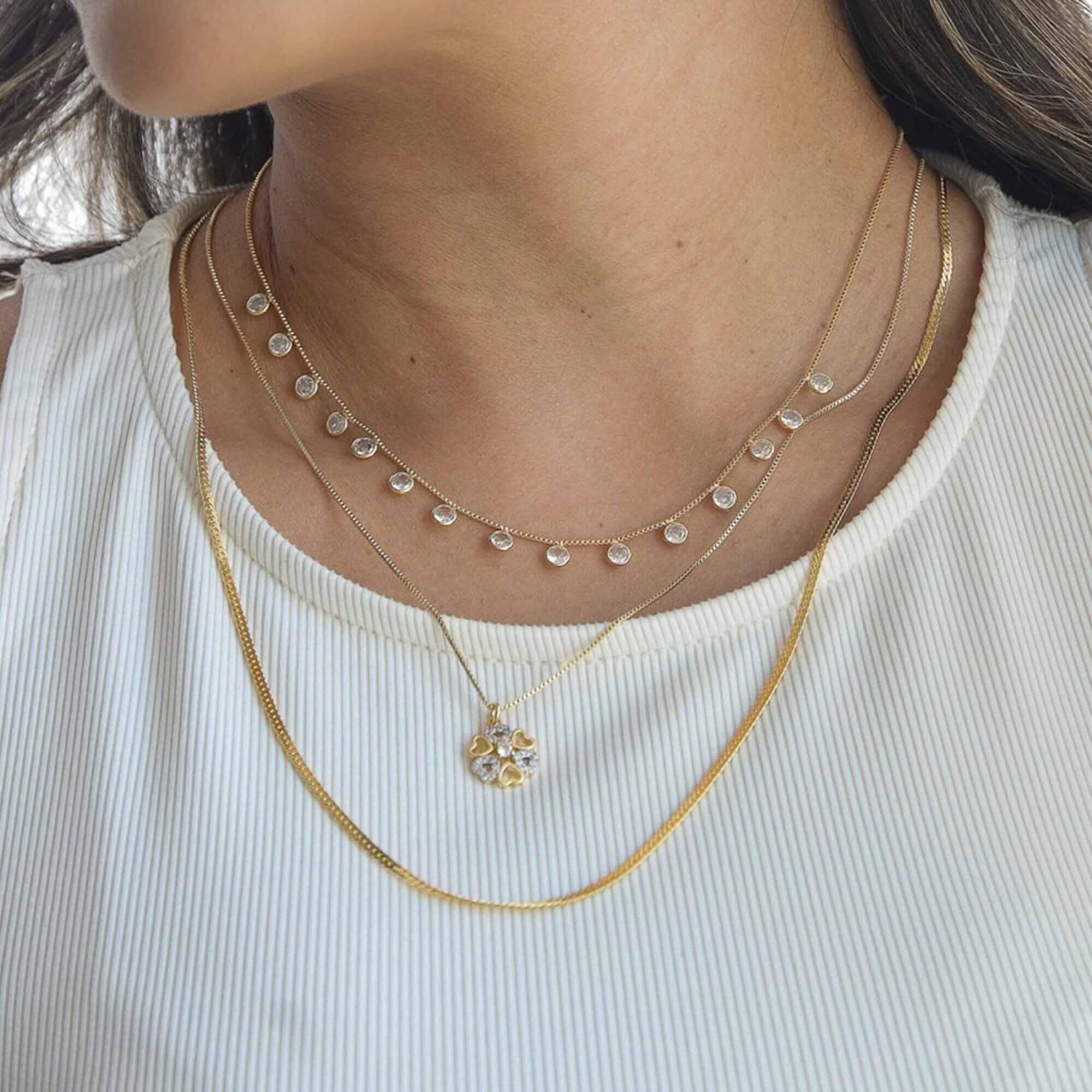 Colar Folheado a Ouro 18k Longo Malha Corrente Rigida Dupla 60cm Ouro 18k 2