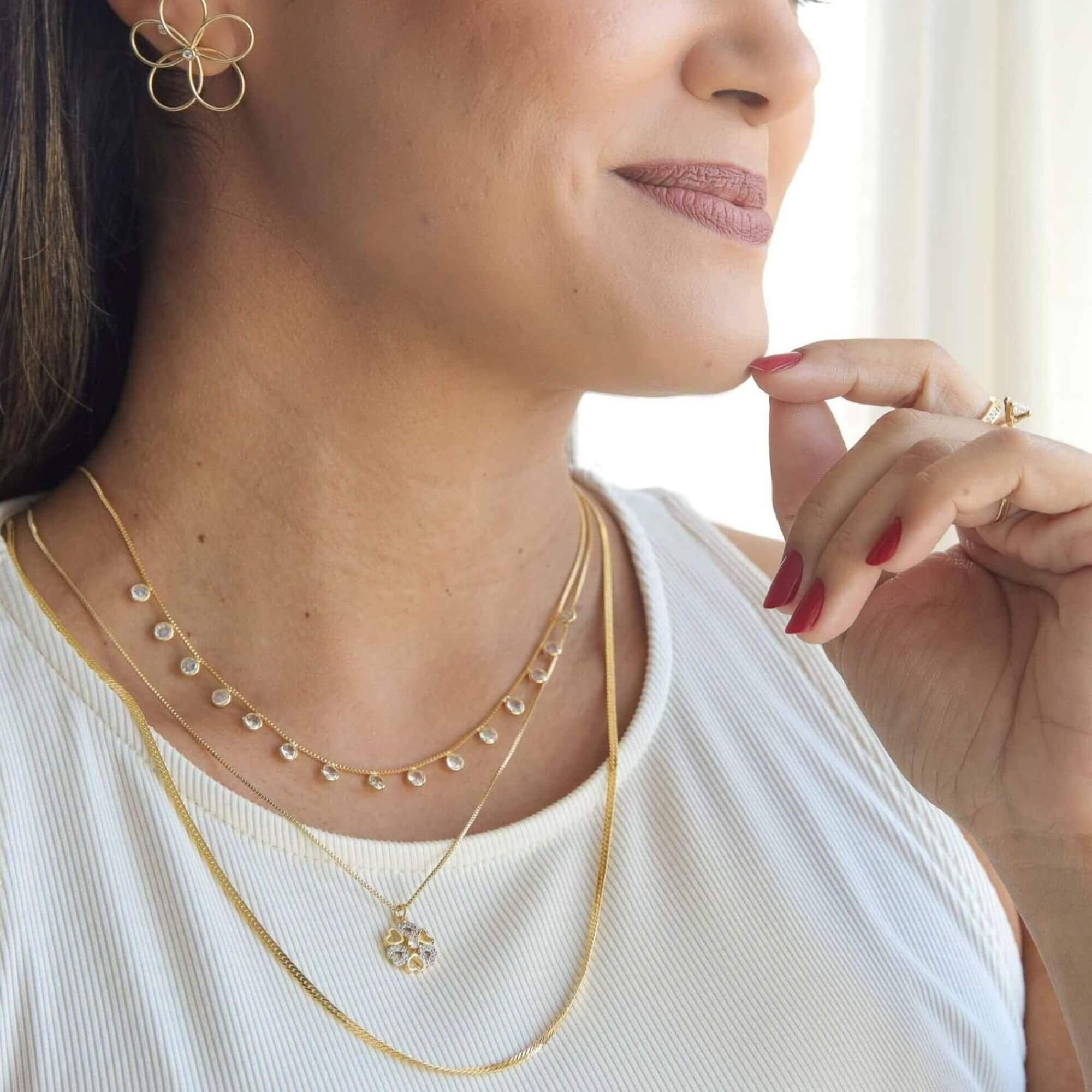 Colar Folheado a Ouro 18k Longo Malha Corrente Rigida Dupla 60cm Ouro 18k 3