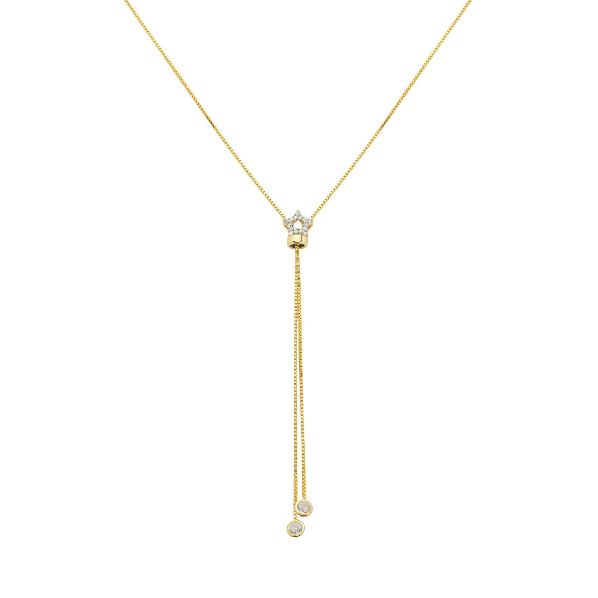 Colar Gravatinha Folheado a Ouro 18k Estrela Cravejada