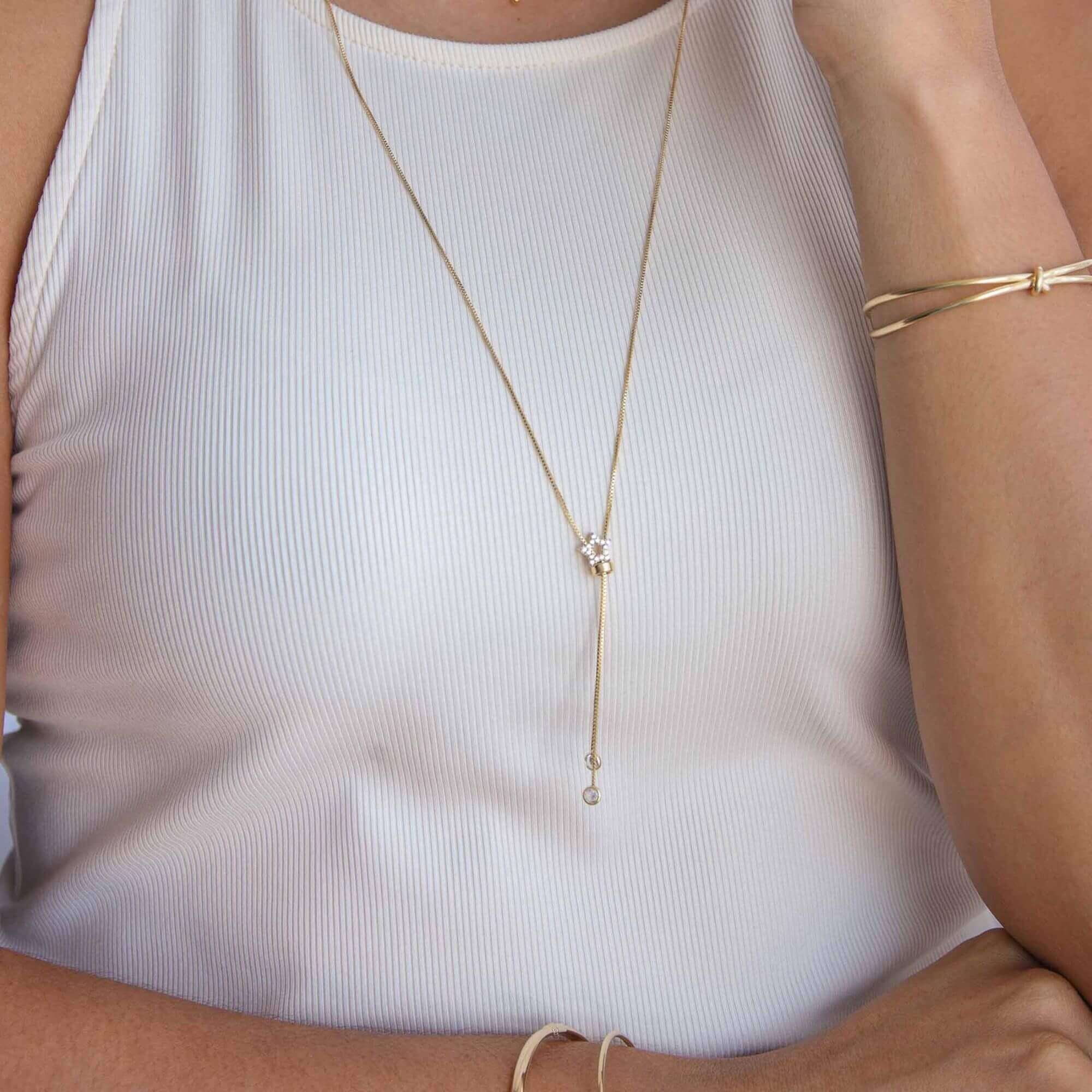 Colar Gravatinha Folheado a Ouro 18k Estrela Cravejada Ouro 18k 2