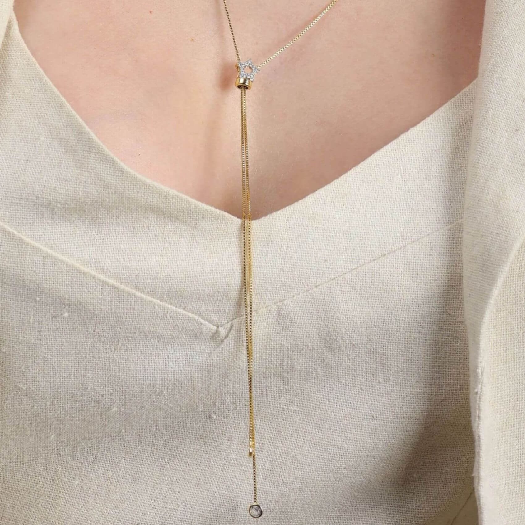 Colar Gravatinha Folheado a Ouro 18k Estrela Cravejada Ouro 18k 4