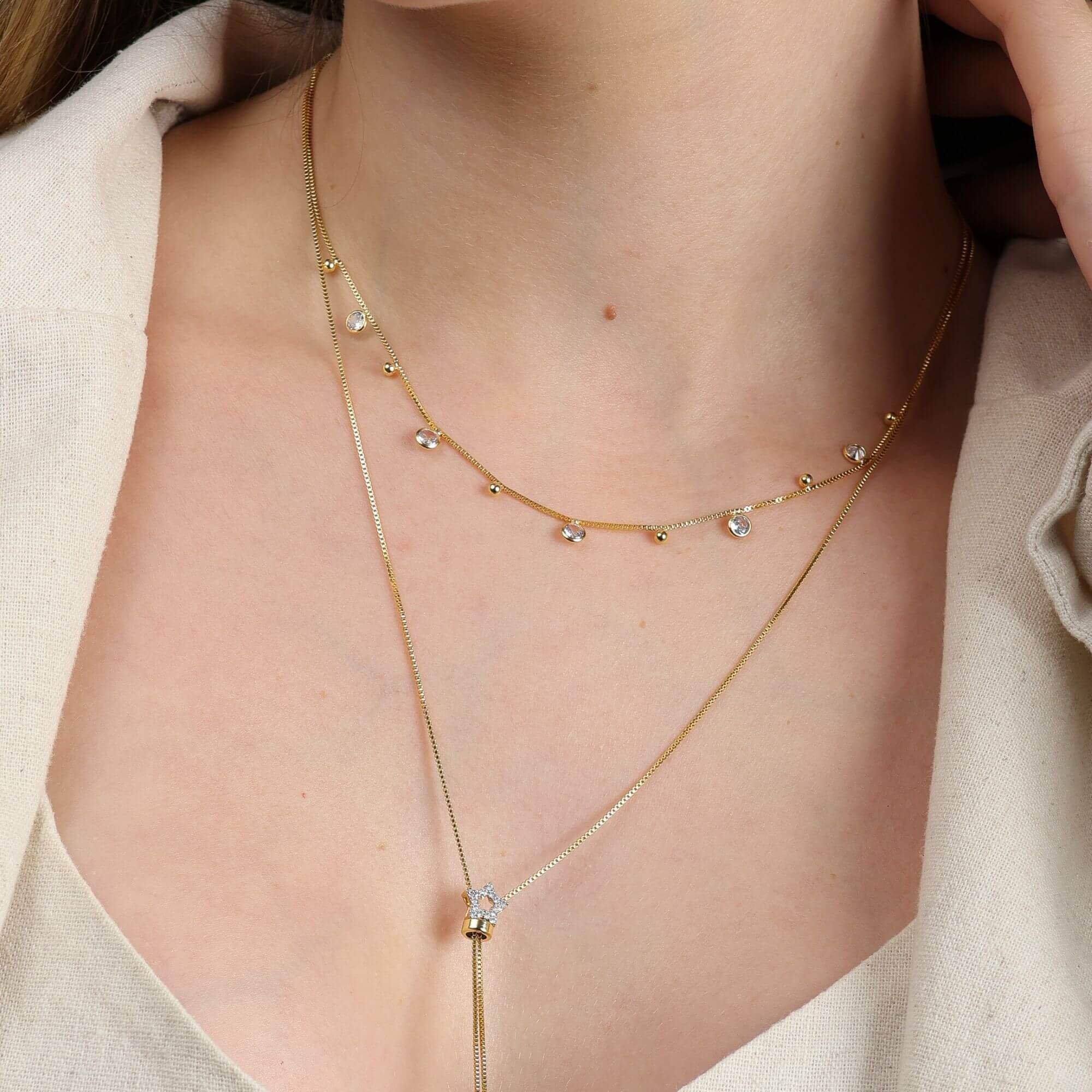 Colar Gravatinha Folheado a Ouro 18k Estrela Cravejada Ouro 18k 6