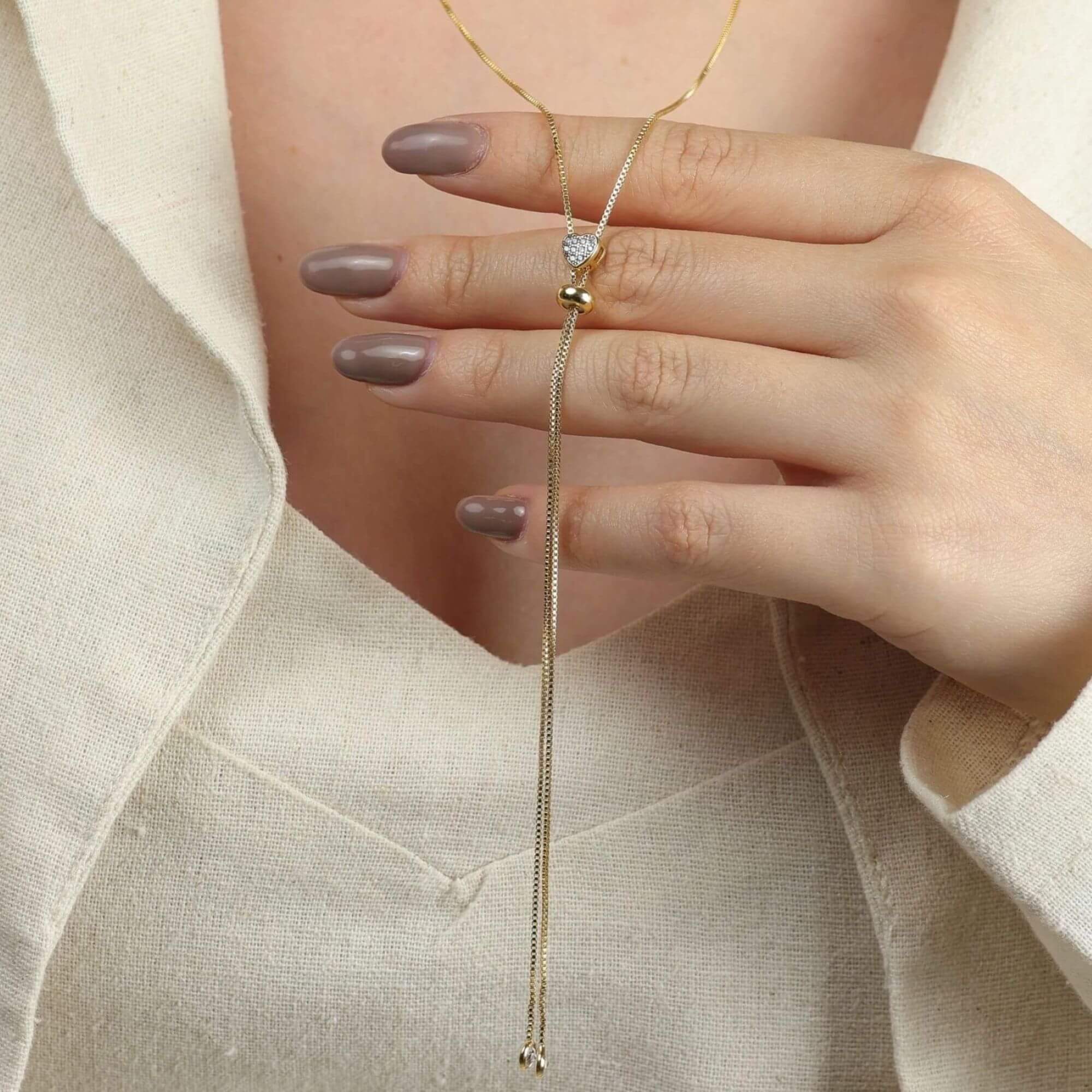 Colar Gravatinha Folheado a Ouro 18k Coração Cravejado Ouro 18k 3