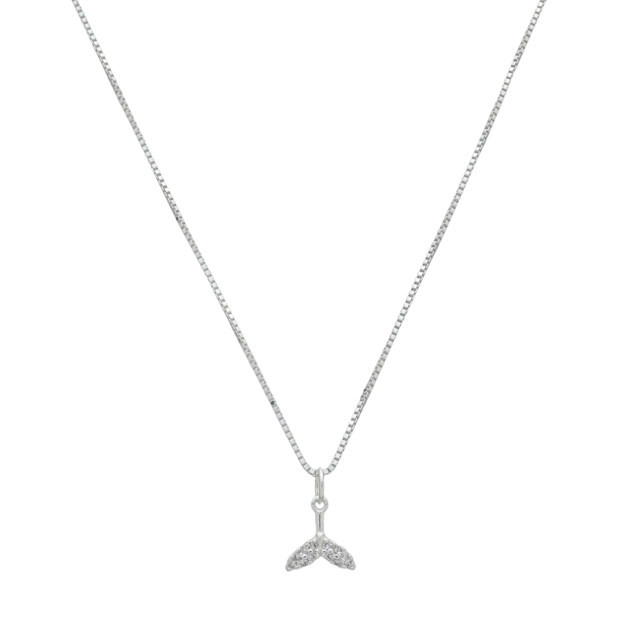 Colar Prata 925 Pingente Rabo de Baleia Cravejado