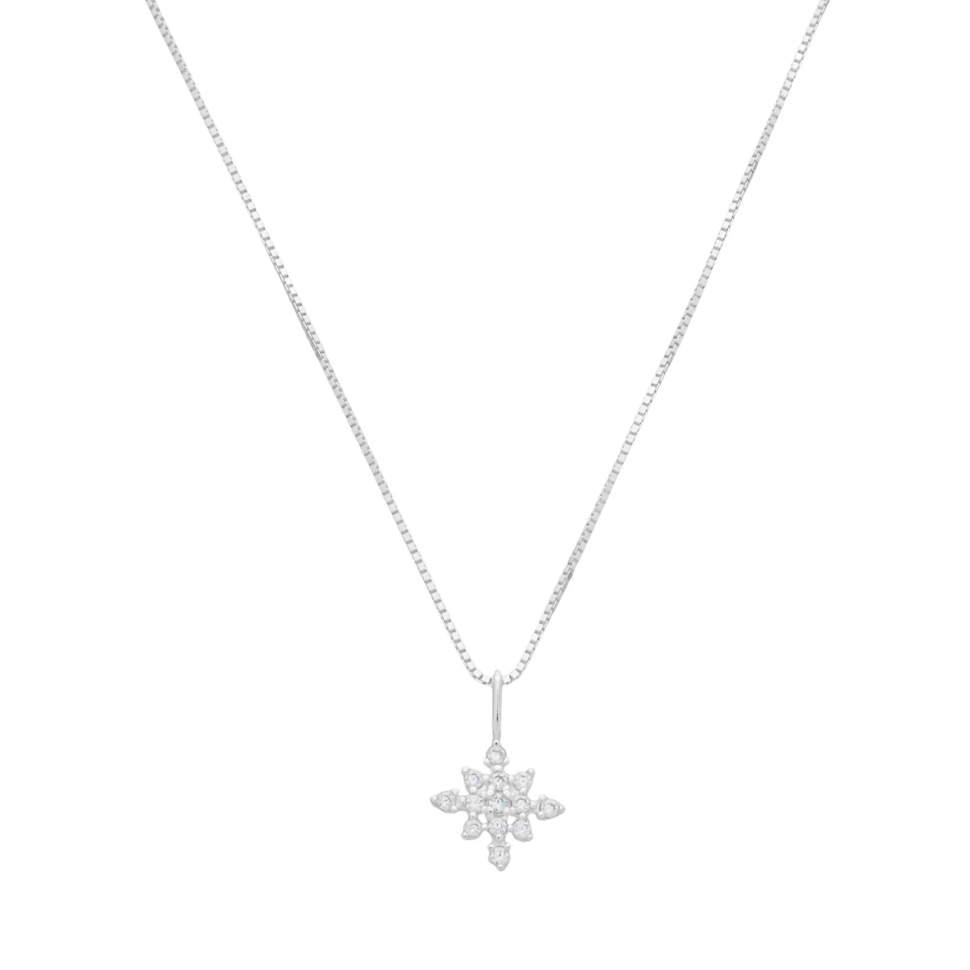 Colar Prata 925 Flor Cravejado M