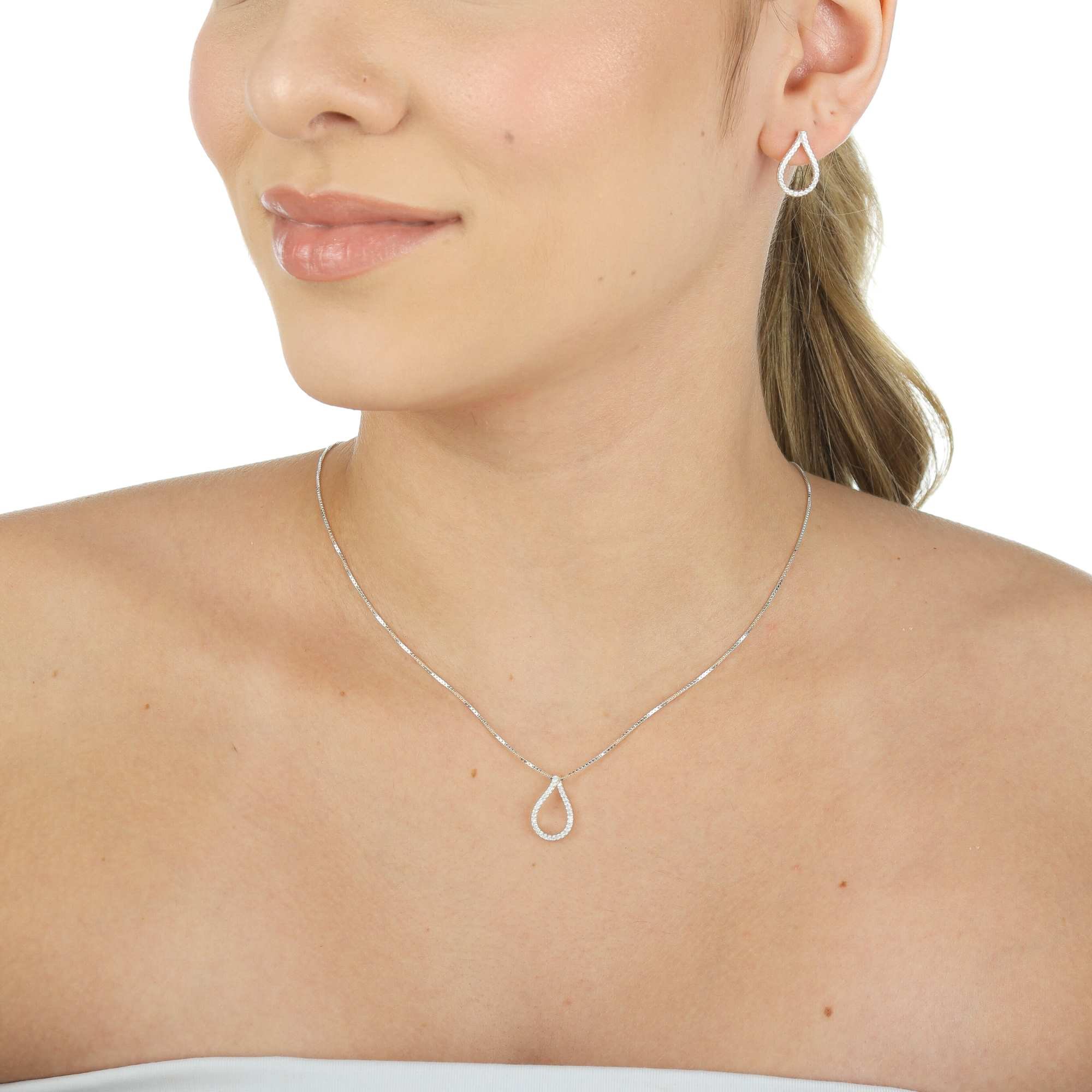 Brinco Prata 925 Gota Cravejada Vazado M Prata 2