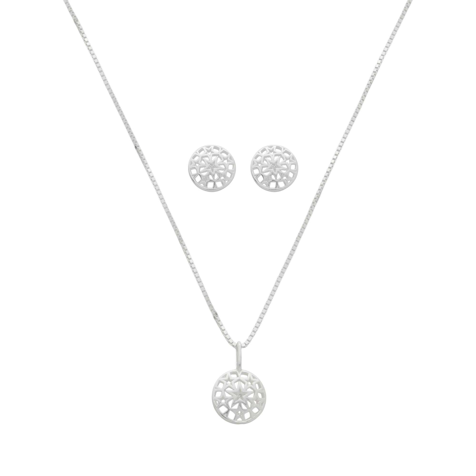 Conjunto Prata 925 Pingente Estrelas Vazadas