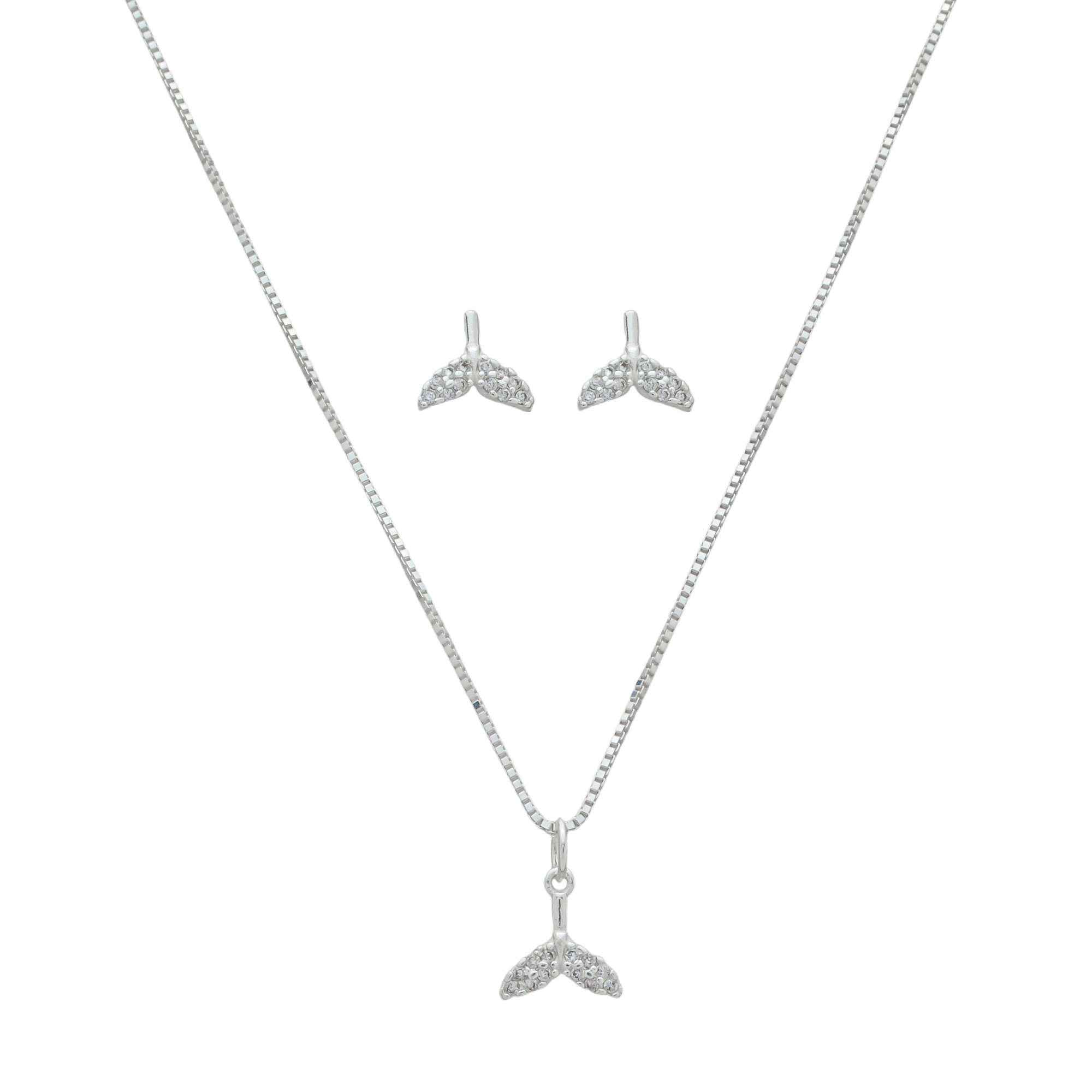 Conjunto Prata 925 Rabo de Baleia Cravejado