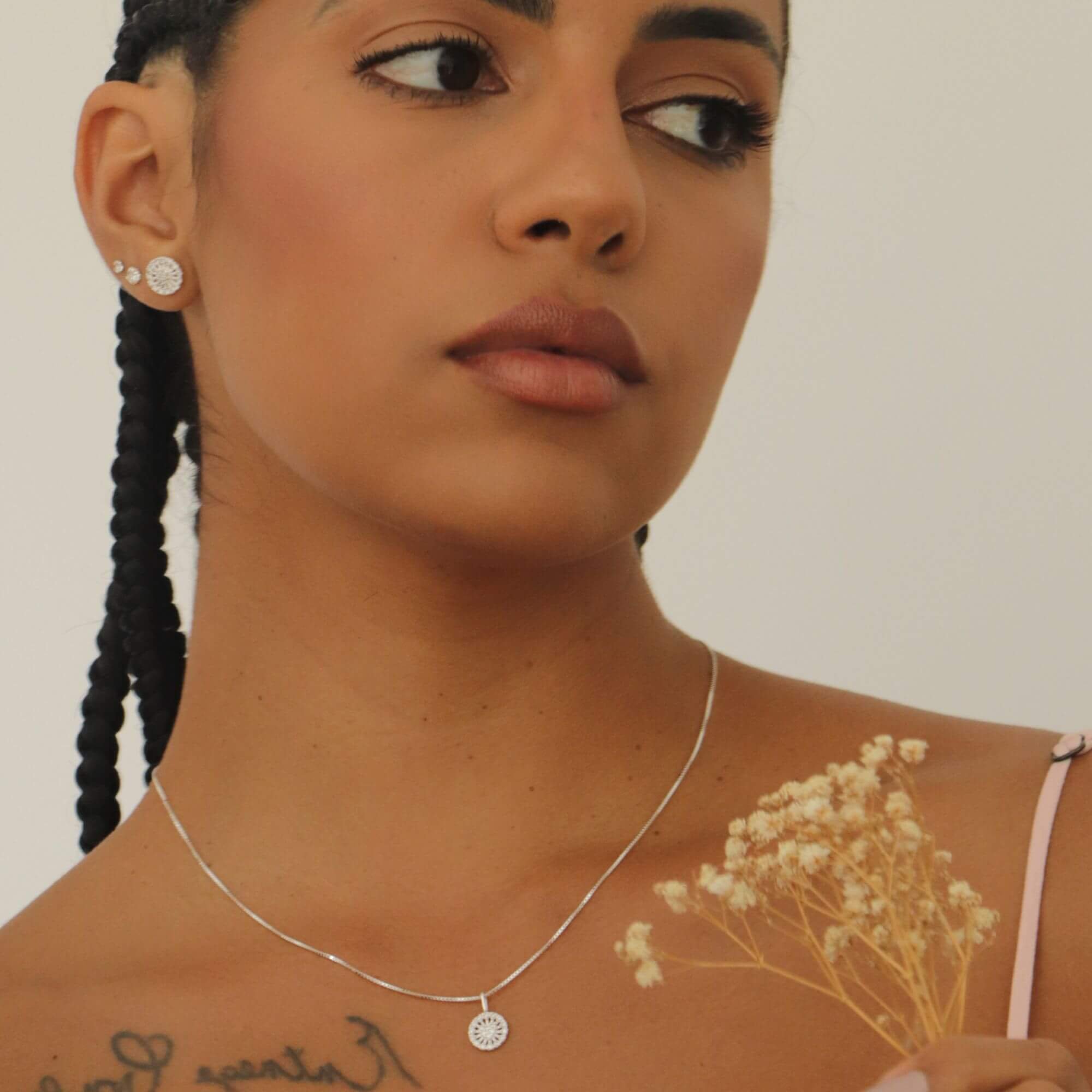 Conjunto Prata 925 Círculo Cravejado e Coração Prata 925 2