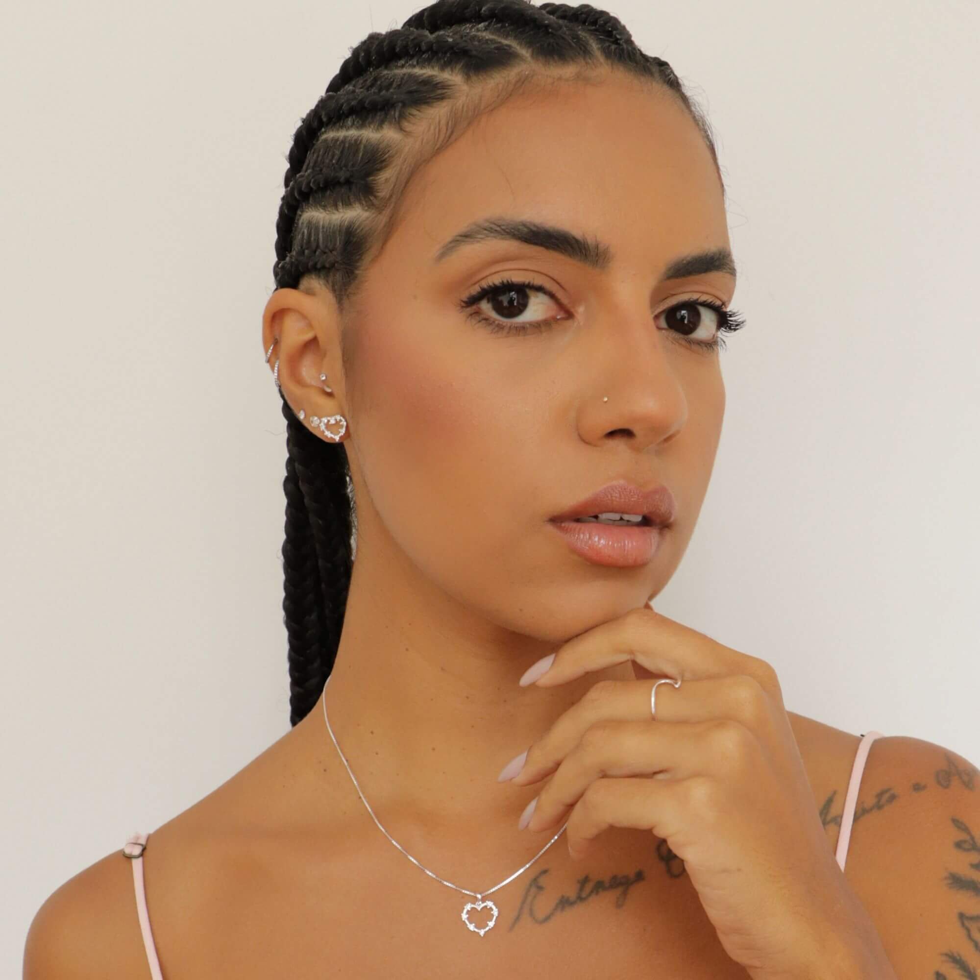 Conjunto Prata 925 Coração Vazado e Ponto de Luz Prata 925 3