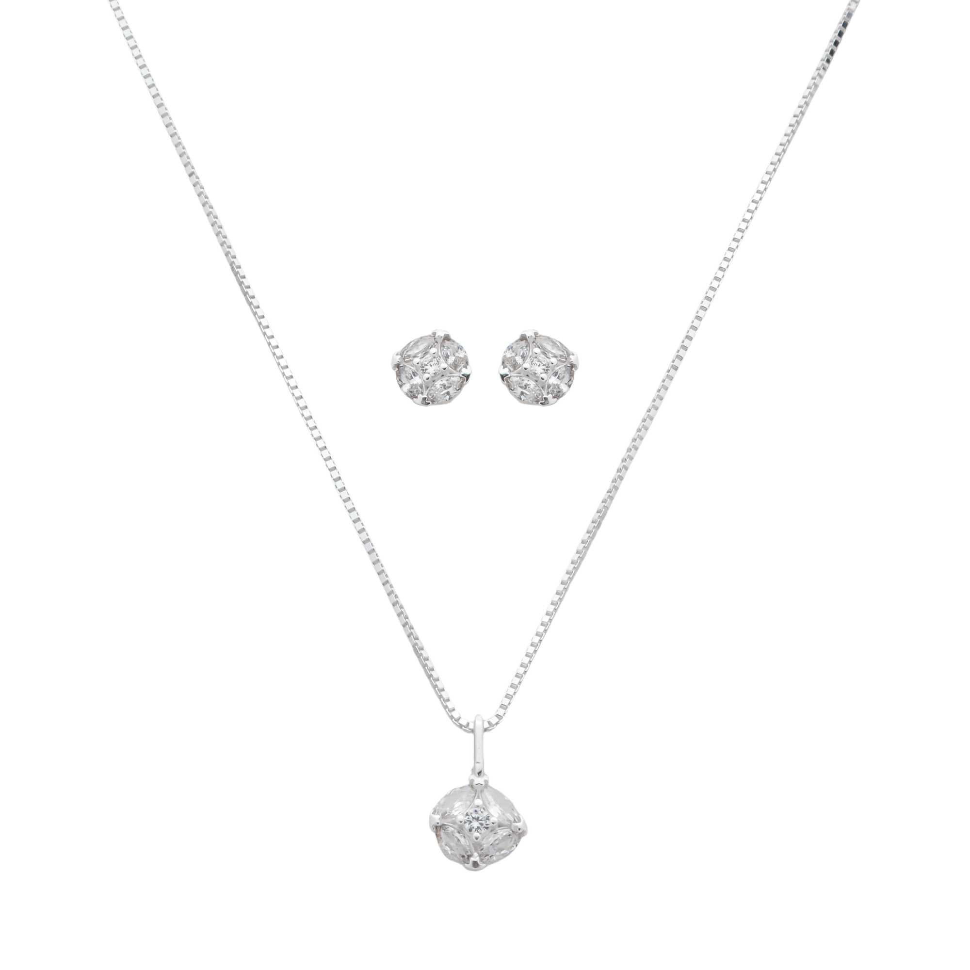 Conjunto Prata 925 Zircônia com Detalhes