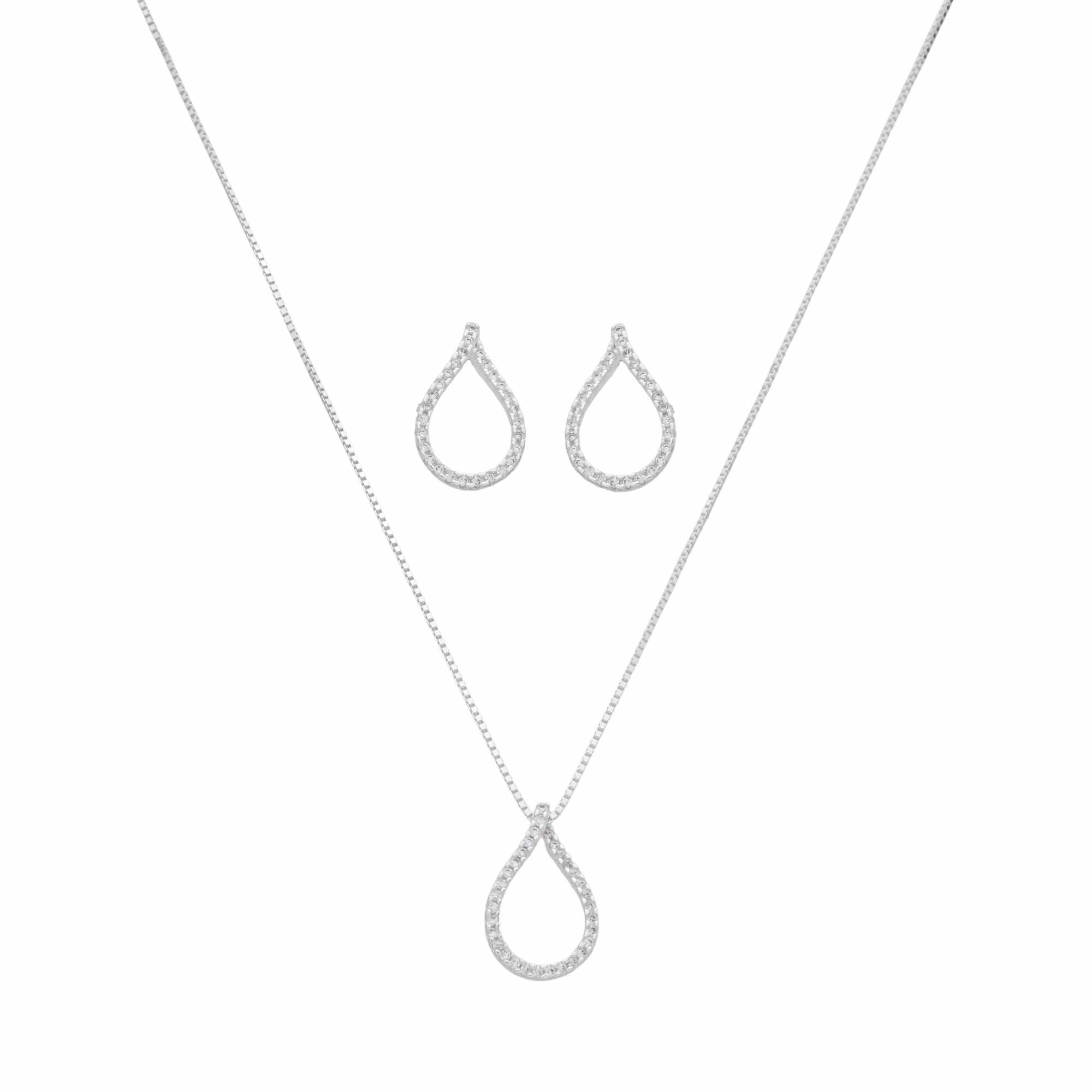Conjunto Prata 925 Gota Cravejada Vazado M