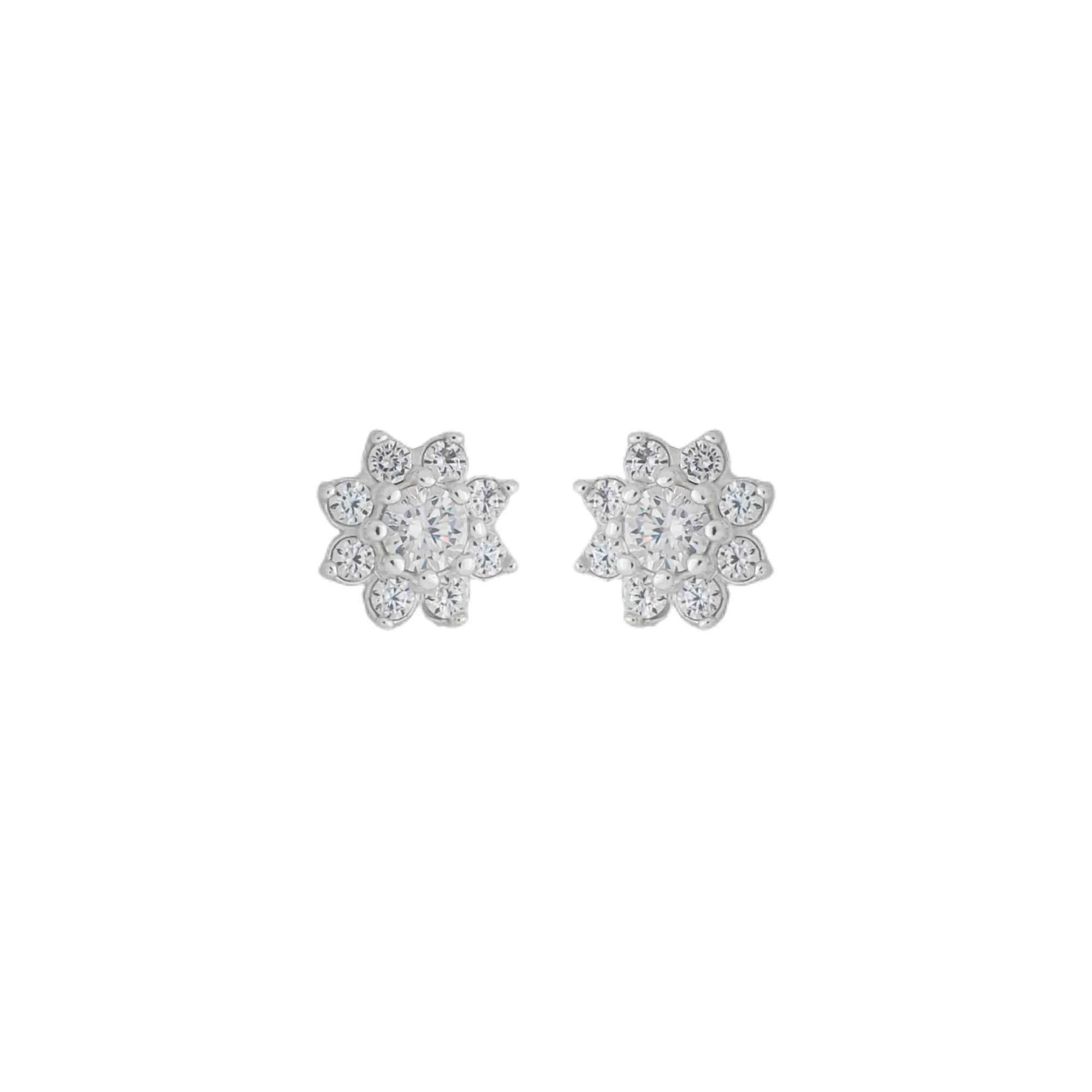 Brinco Prata 925 Flor Zircônia Transparente Prata 1
