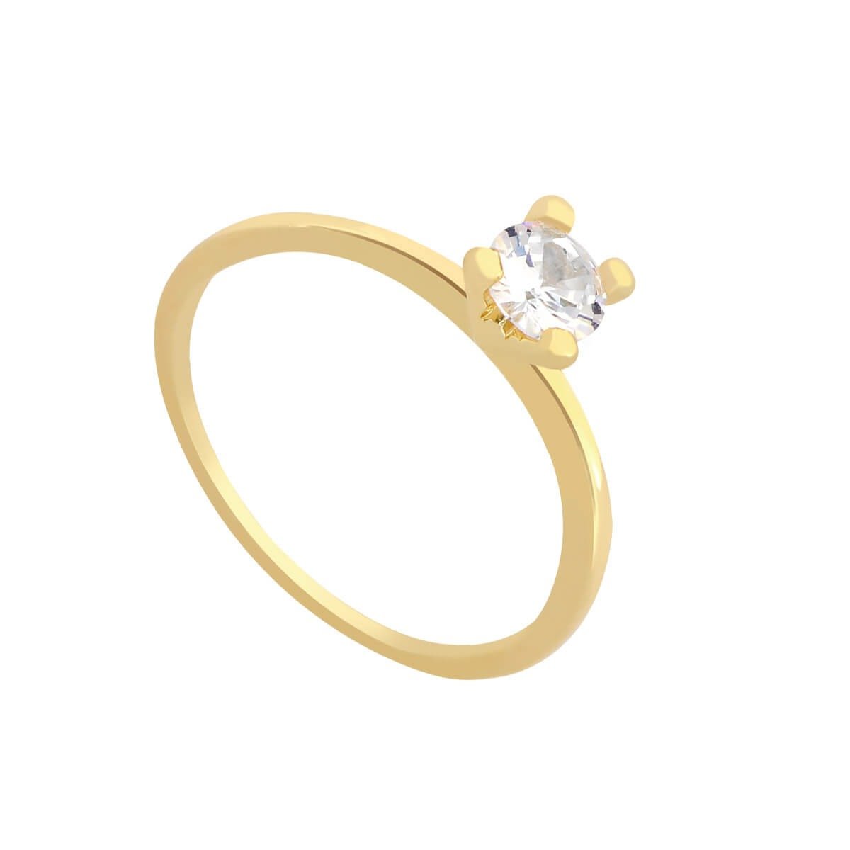 Anel Folheado a Ouro 18k Solitário Fino Pedra Zircônia Redonda G Ouro 18k 1