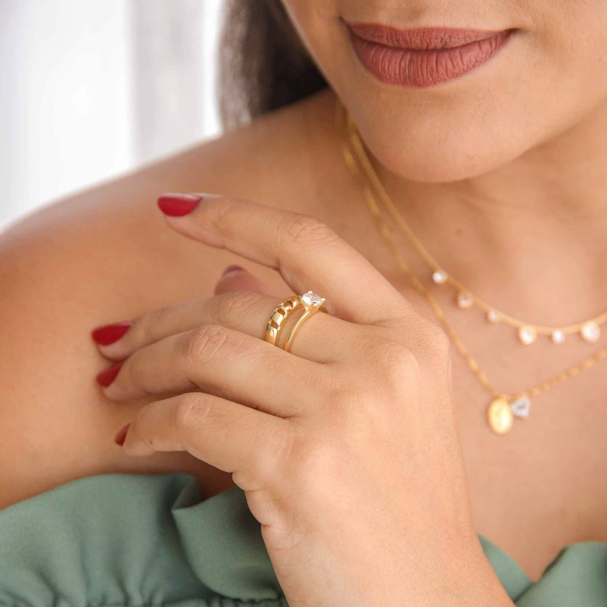 Anel Folheado a Ouro 18k Solitário Fino Pedra Zircônia Redonda G Ouro 18k 4