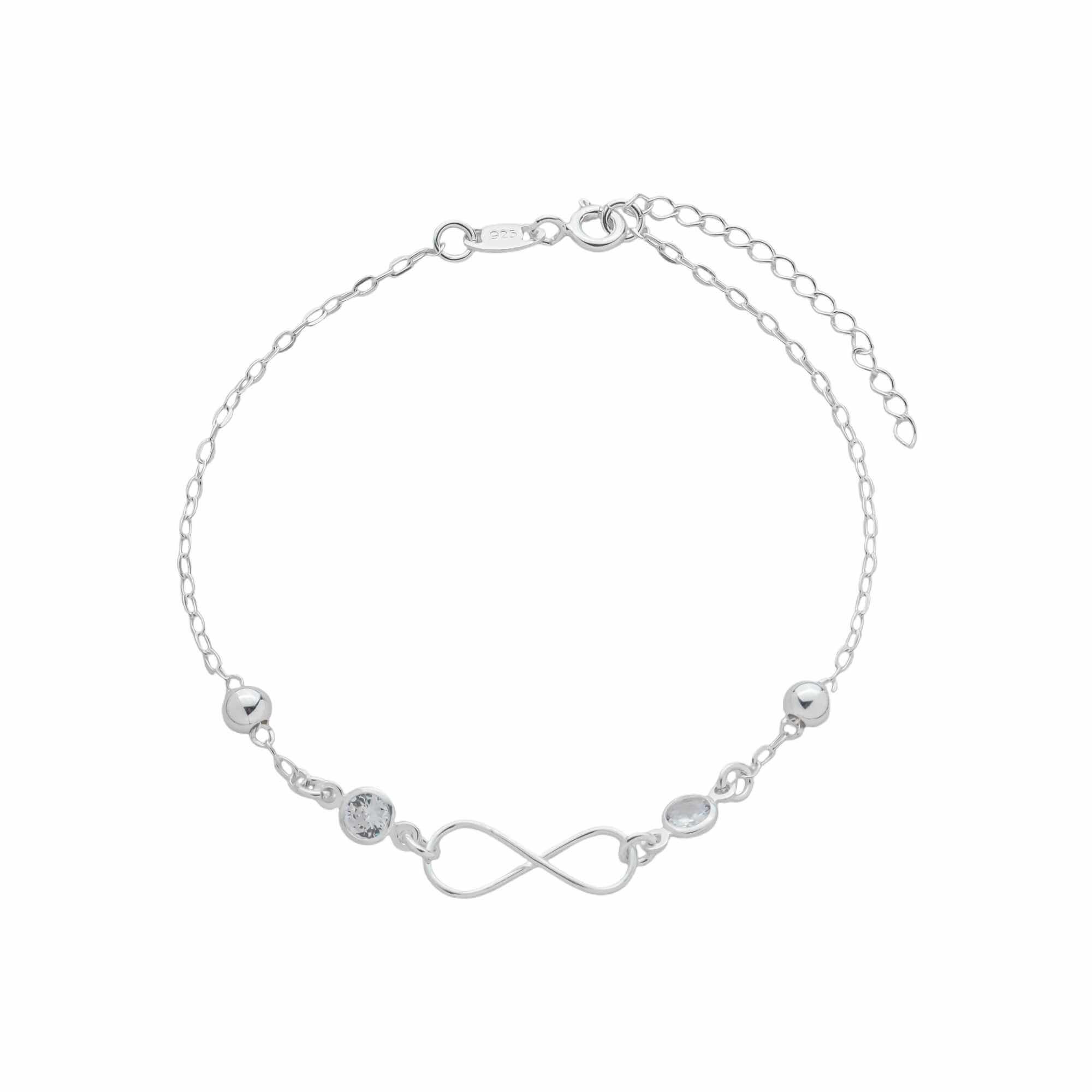 Pulseira Prata 925 Símbolo Infinito e Pontos de Luz Zircônia
