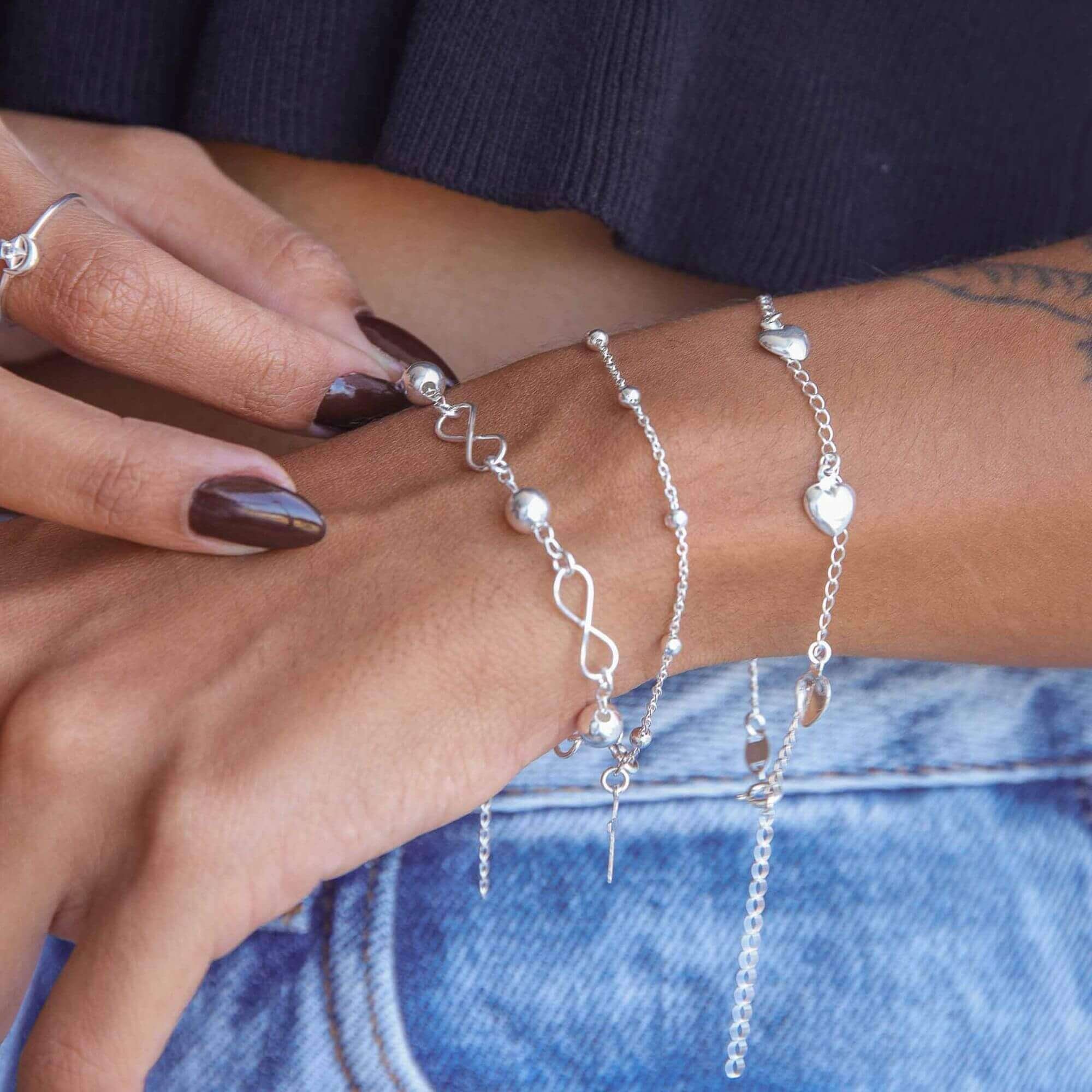 Pulseira Prata 925 Símbolo Infinito e Bolinhas G Prata 2