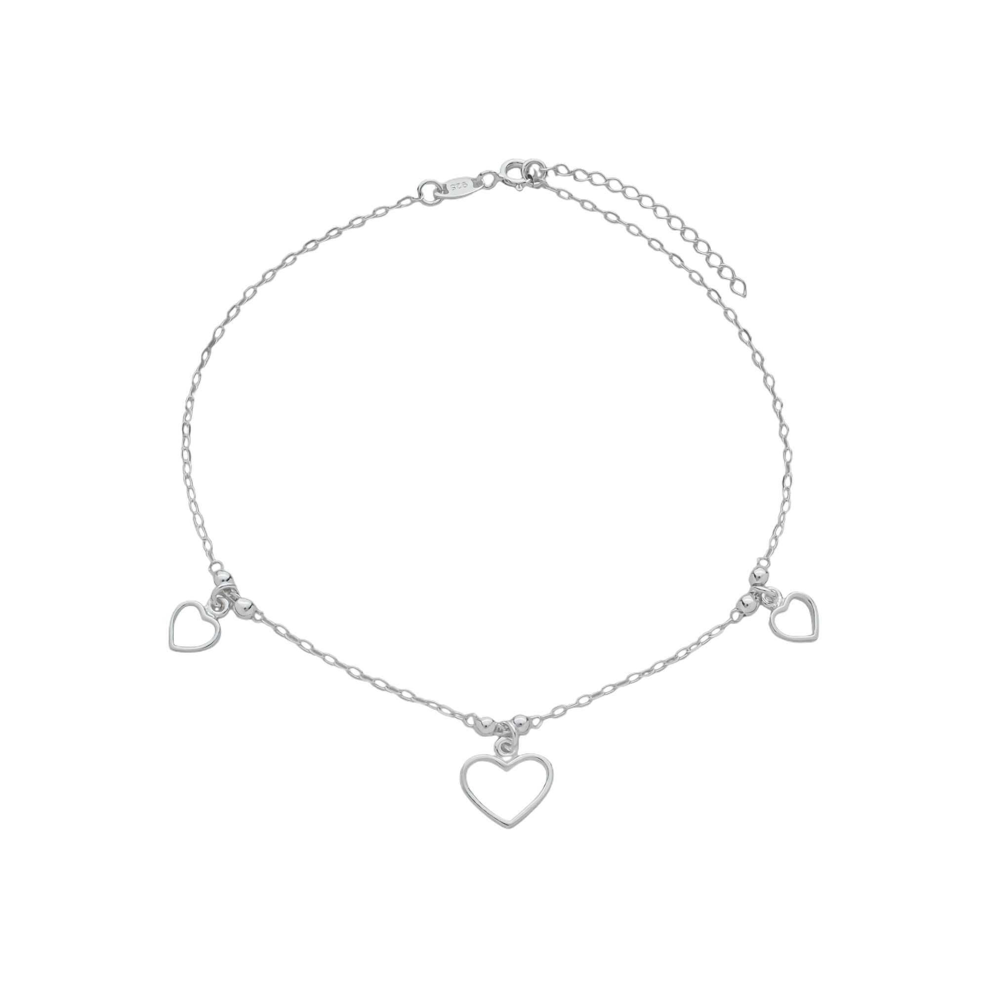 Pulseira Prata 925 Pingentes Corações Vazados