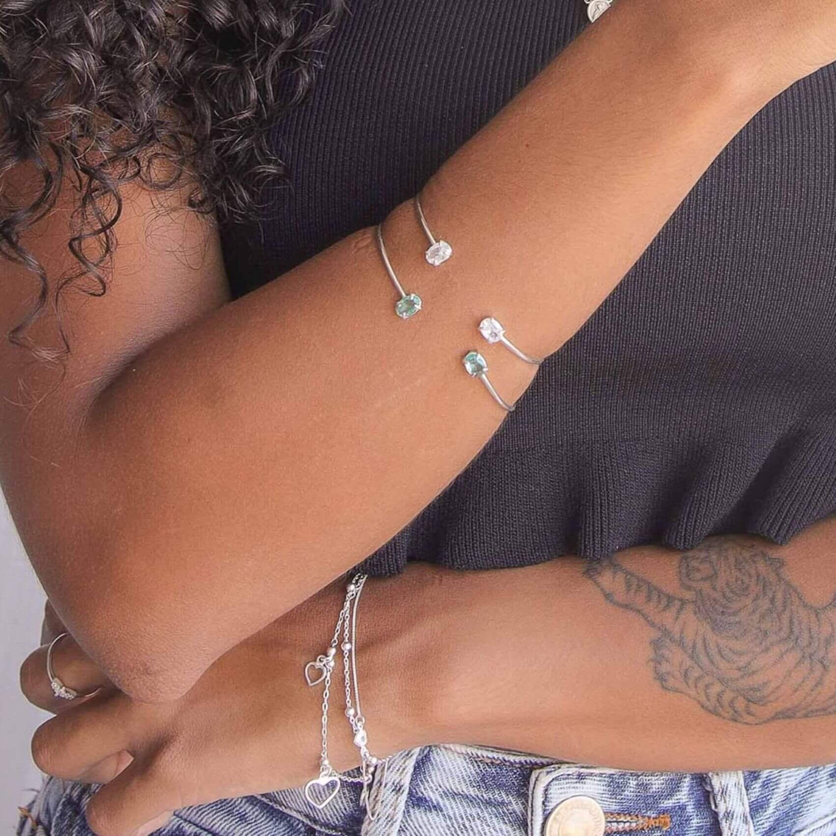 Pulseira Prata 925 Pingentes Corações Vazados Prata 4