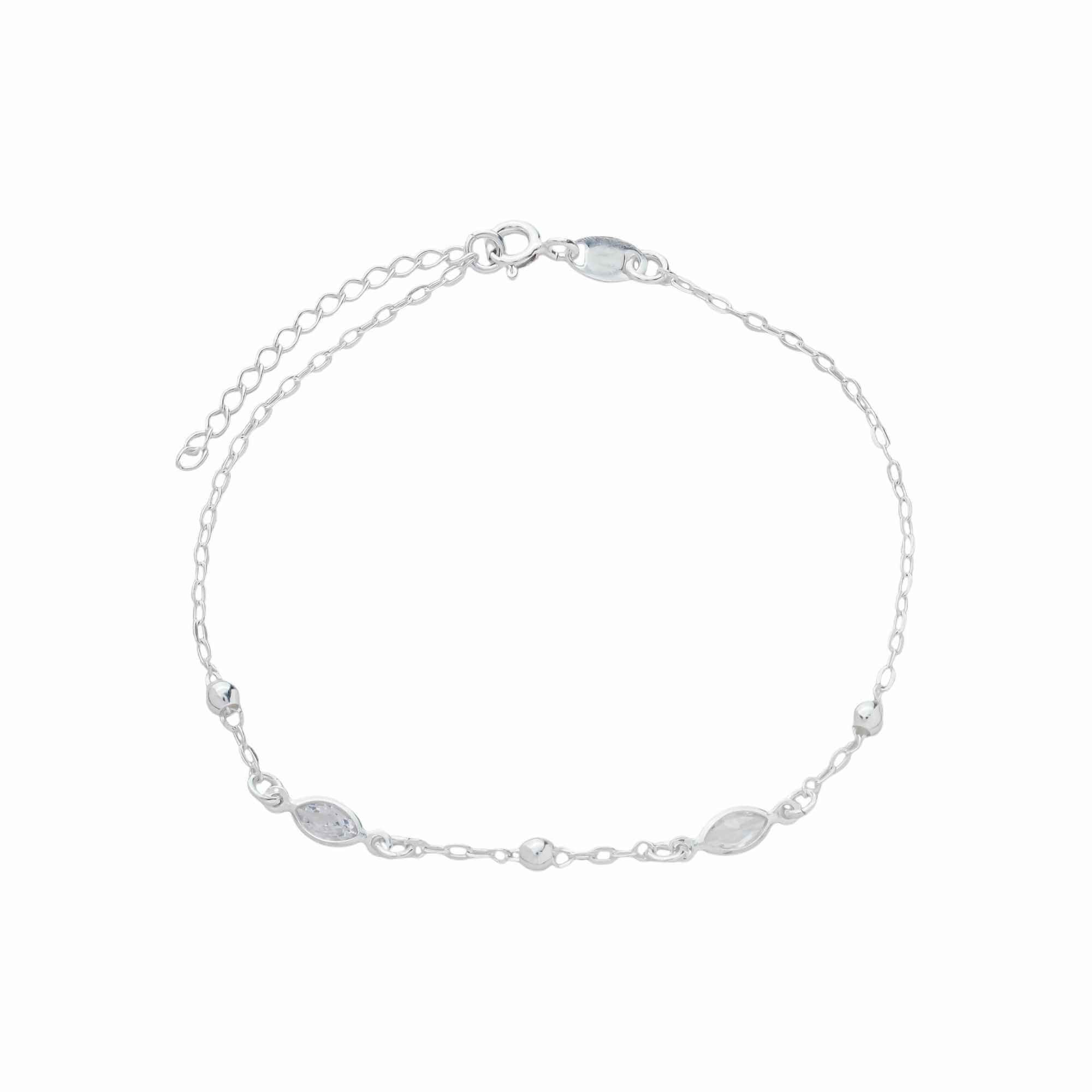 Pulseira Prata 925 Losangos Zircônia e Bolinhas