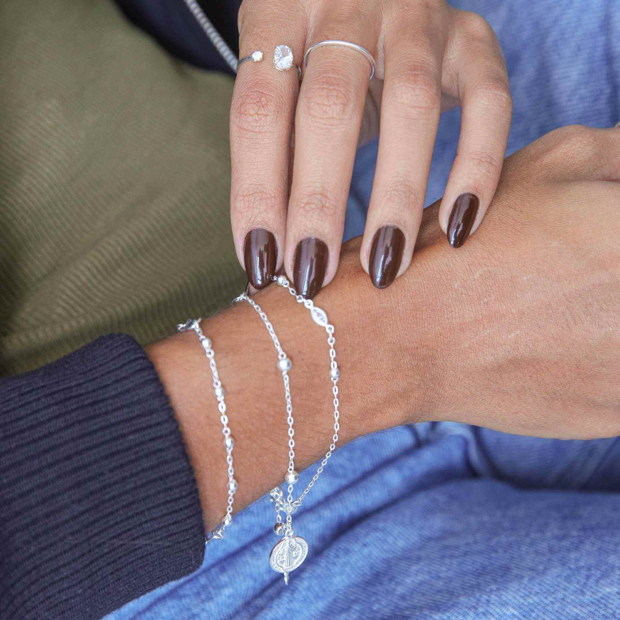 Pulseira Prata 925 Losangos Zircônia e Bolinhas Prata 2