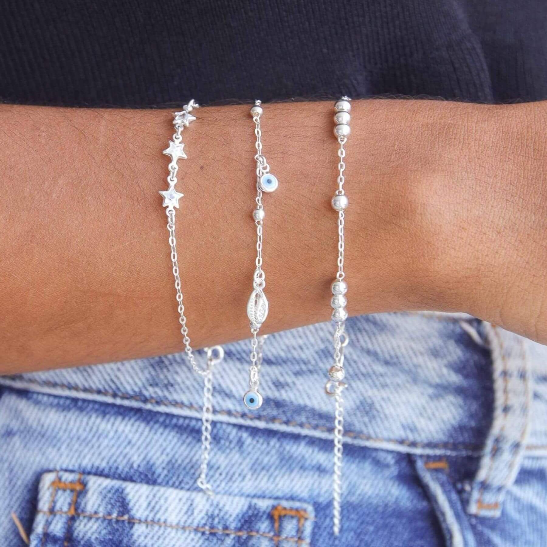 Pulseira Prata 925 Estrelas Zircônia Prata 2