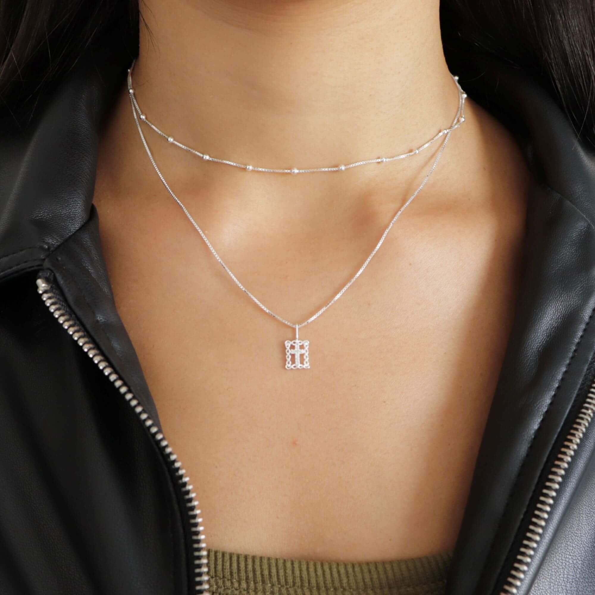 Colar Prata 925 Pingente Crucifixo Cravejado Borda Detalhes Prata 2