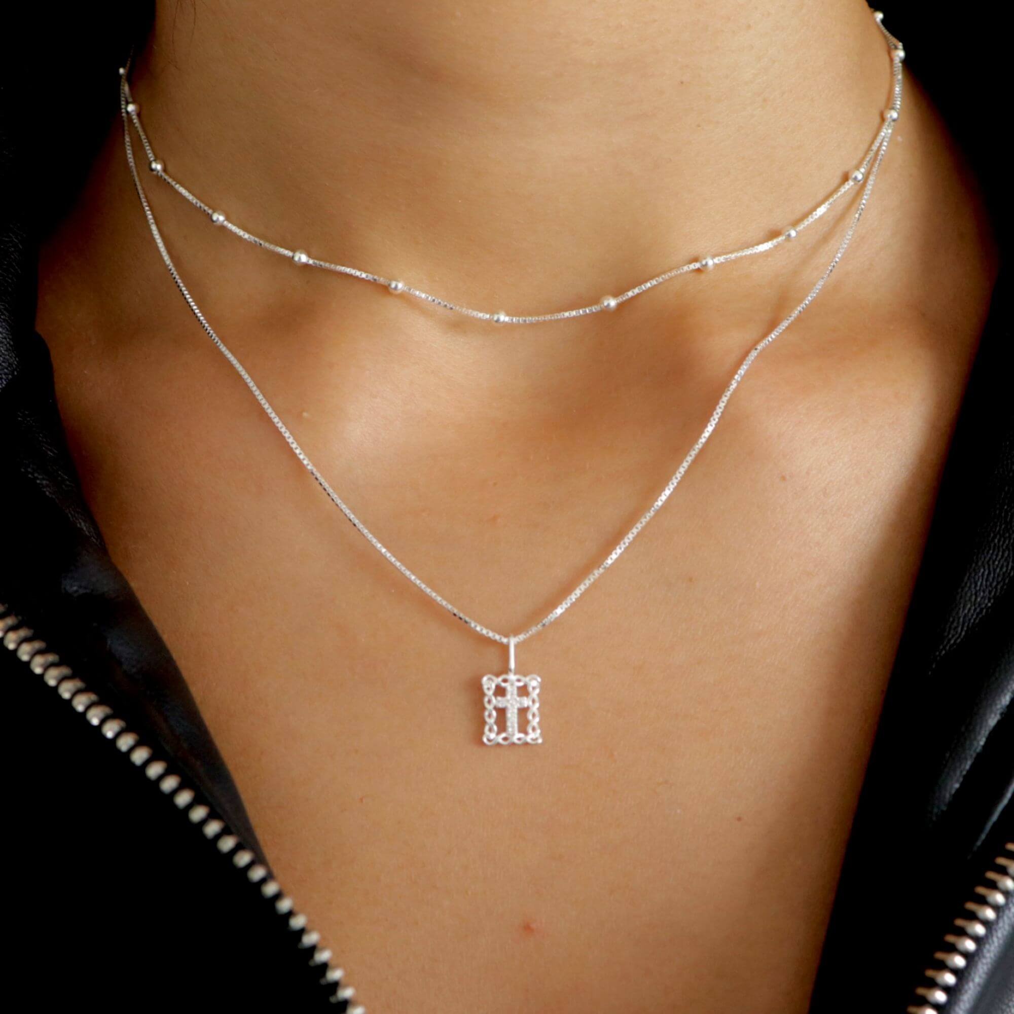 Colar Prata 925 Pingente Crucifixo Cravejado Borda Detalhes Prata 3