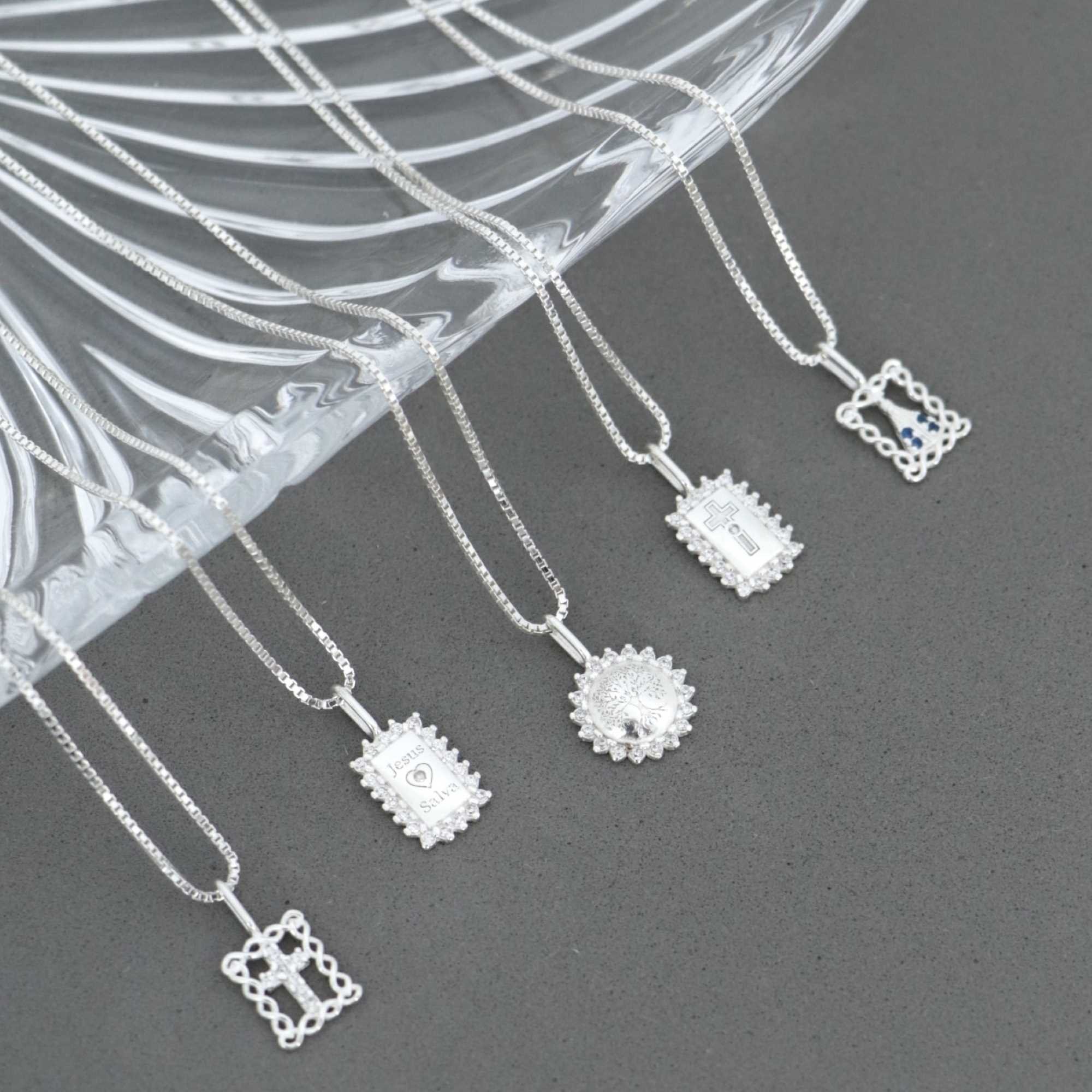 Colar Prata 925 Pingente Crucifixo Cravejado Borda Detalhes Prata 4