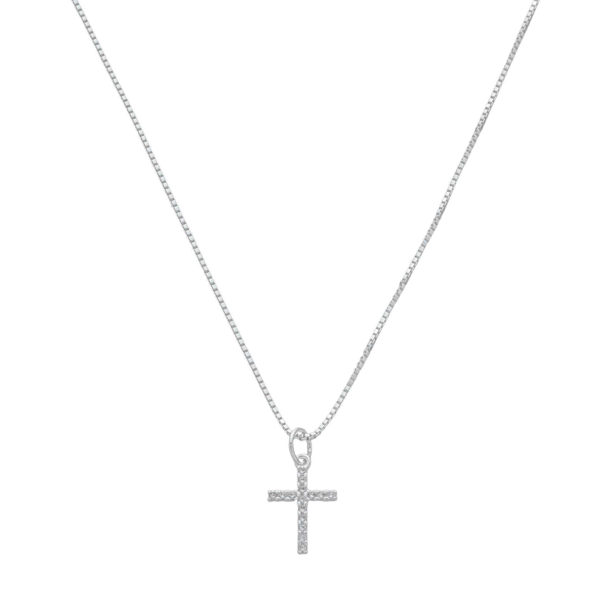 Colar Prata 925 Pingente Fino Crucifixo Cravejado P