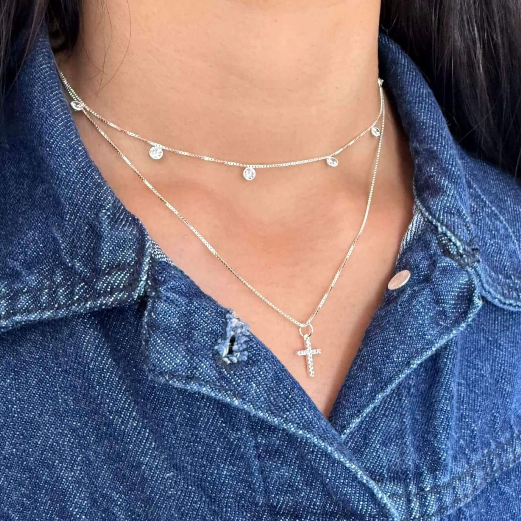 Colar Prata 925 Pingente Fino Crucifixo Cravejado P Prata 2