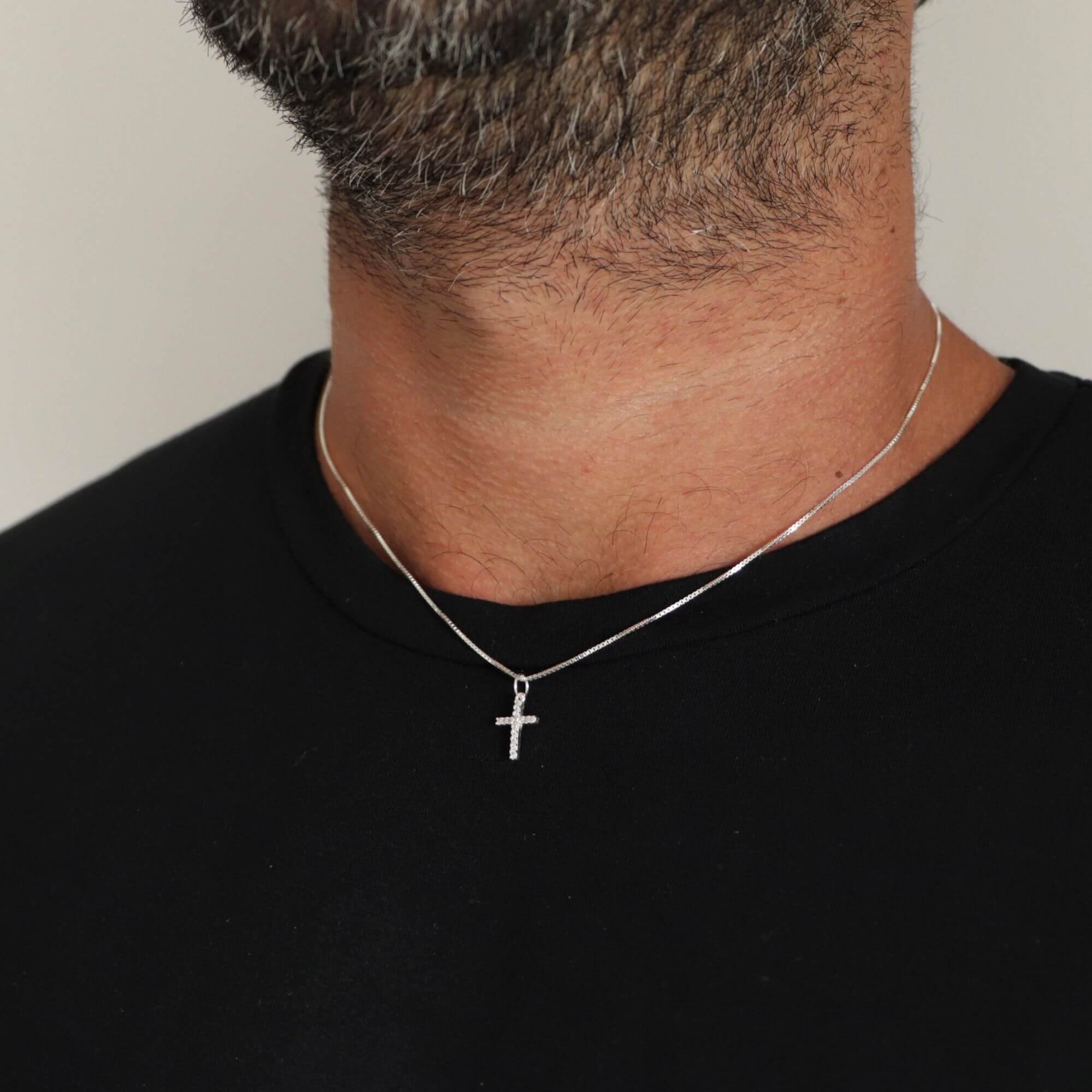 Colar Prata 925 Pingente Fino Crucifixo Cravejado P Prata 3