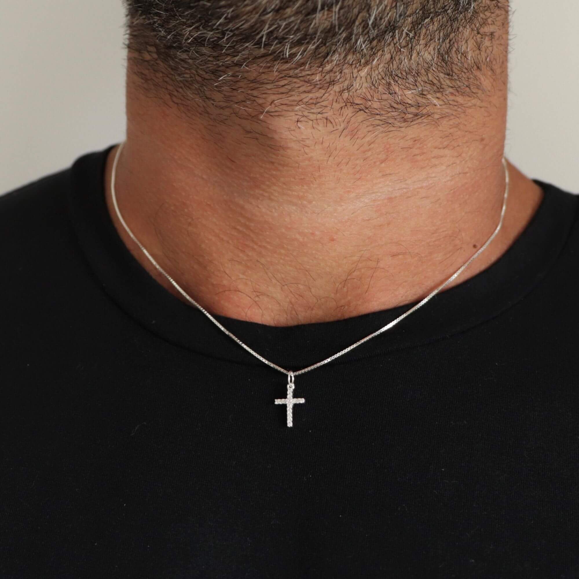 Colar Prata 925 Pingente Fino Crucifixo Cravejado P Prata 4